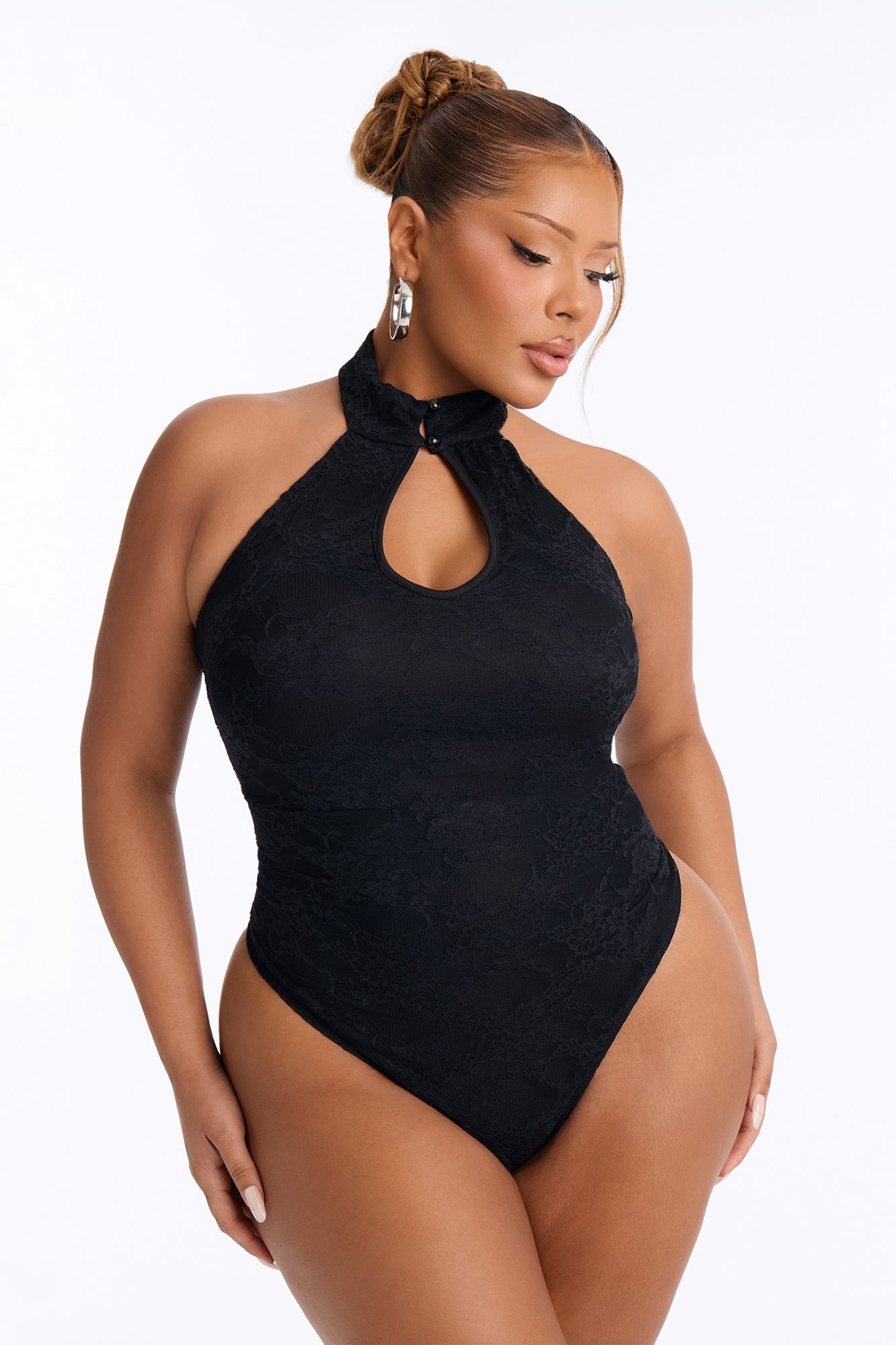 Sotainy Lace Mock Neck Bodysuit - Black image 1