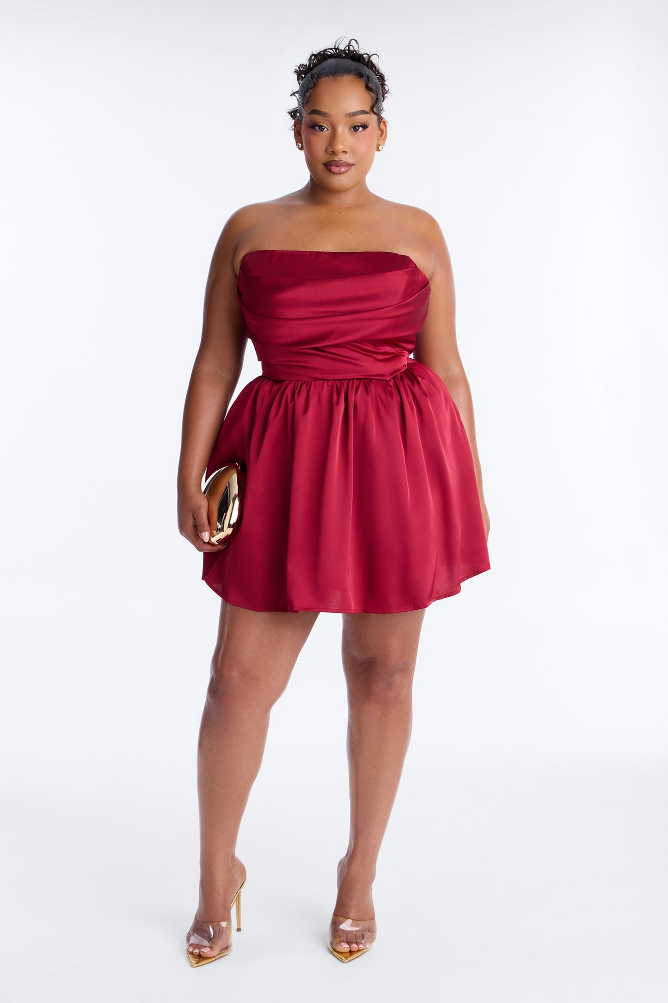 In My Feelings Strapless Satin Mini Dress - Red image 1