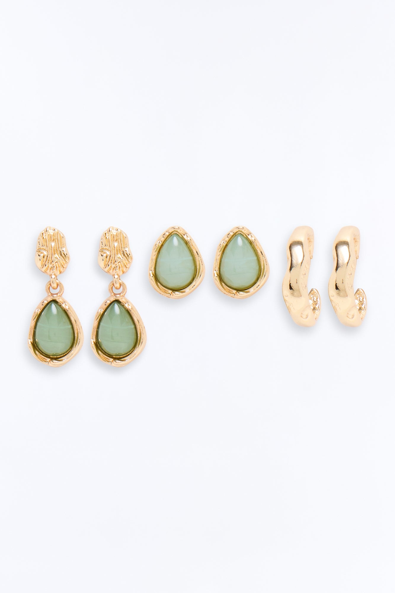 Serenity 3 Pair Earring Set - Gold/Green image 1