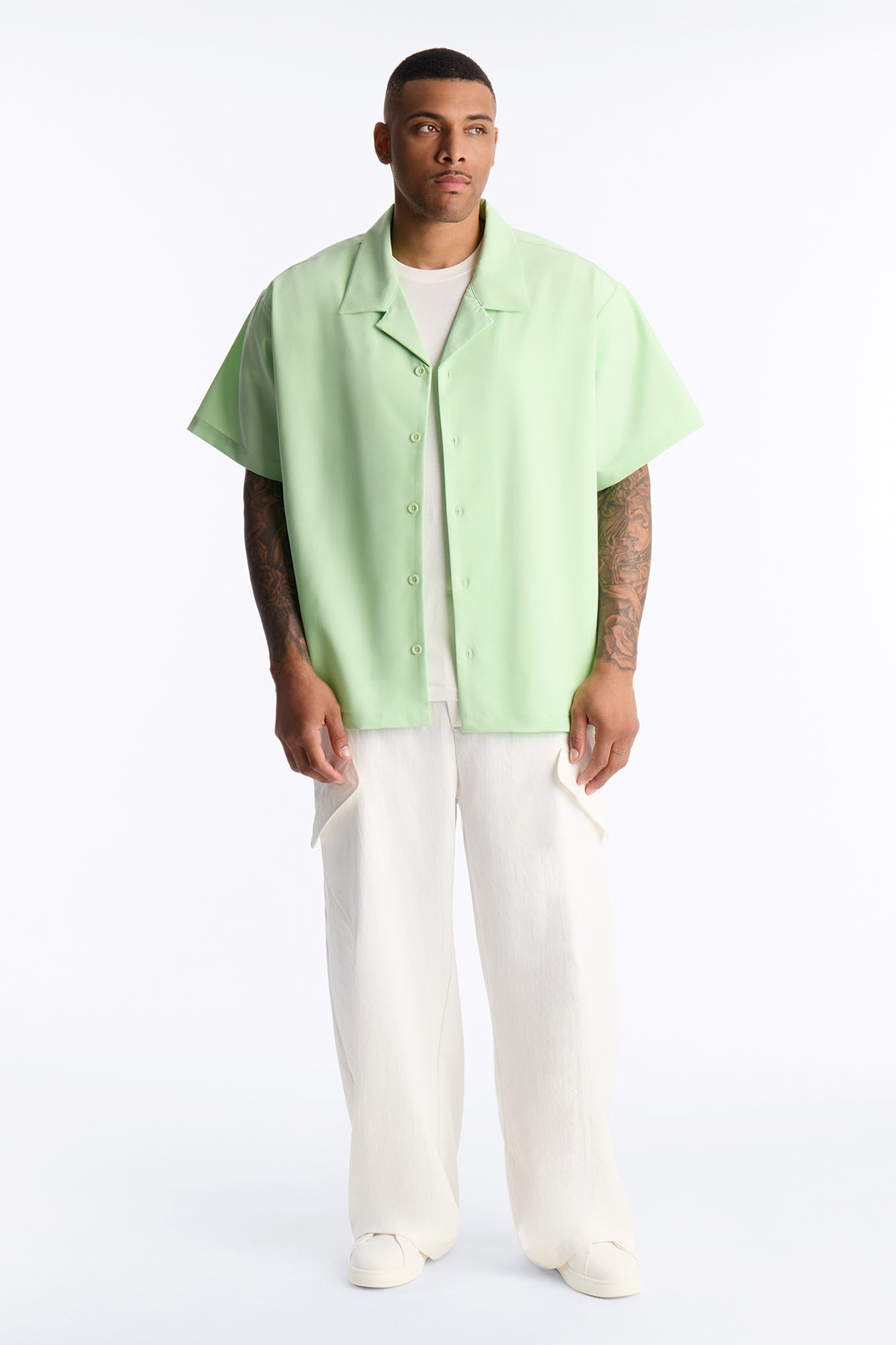 Laguna Boxy Cropped Button Up Shirt - Green alternate