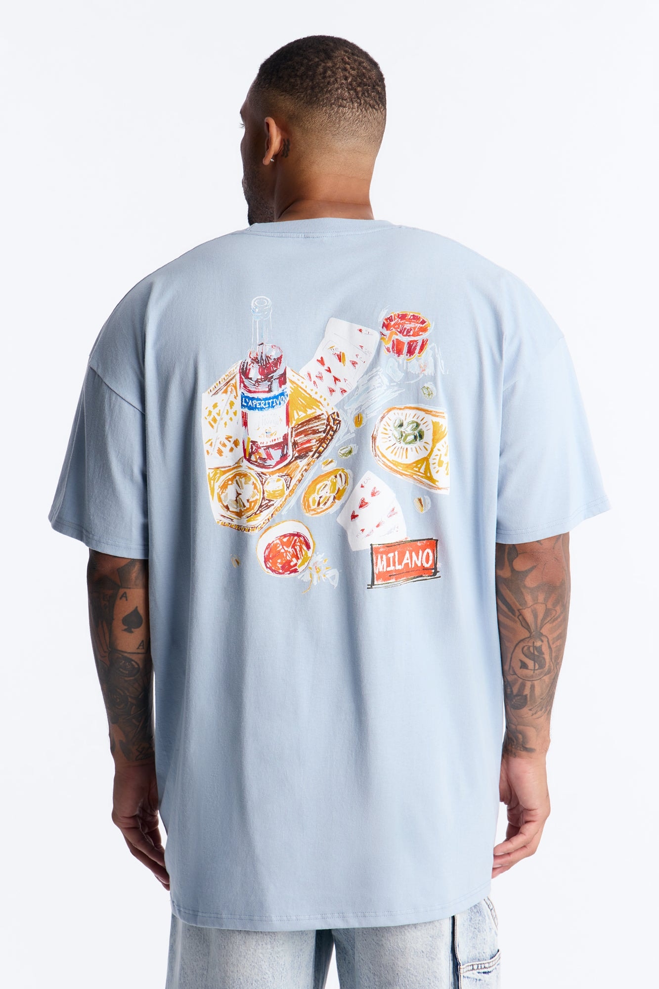 Milano Table Array Oversized Short Sleeve Tee - Light Blue image 1