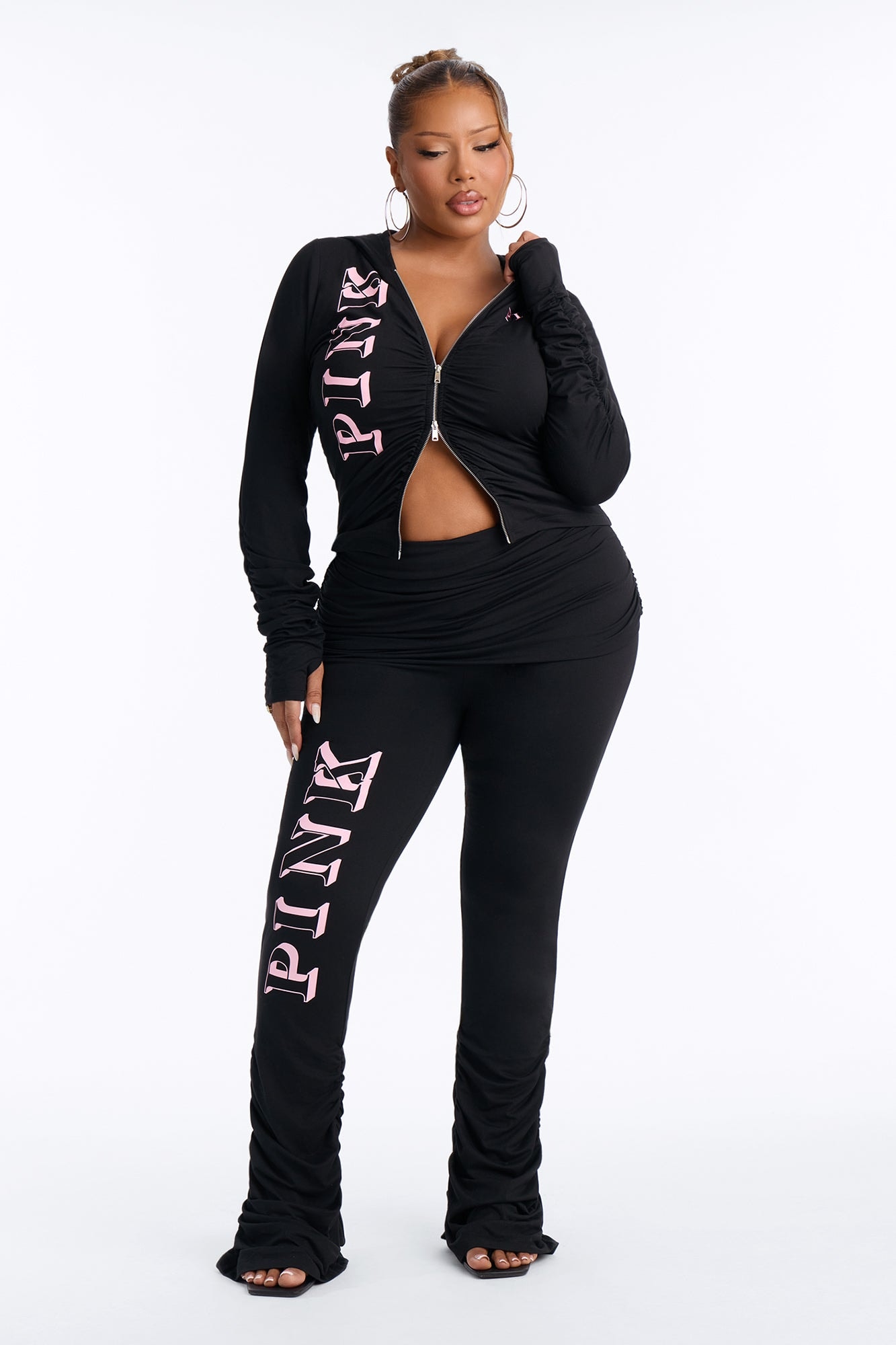 PINK London Ruched Skirt Flare Pants - Black image 1