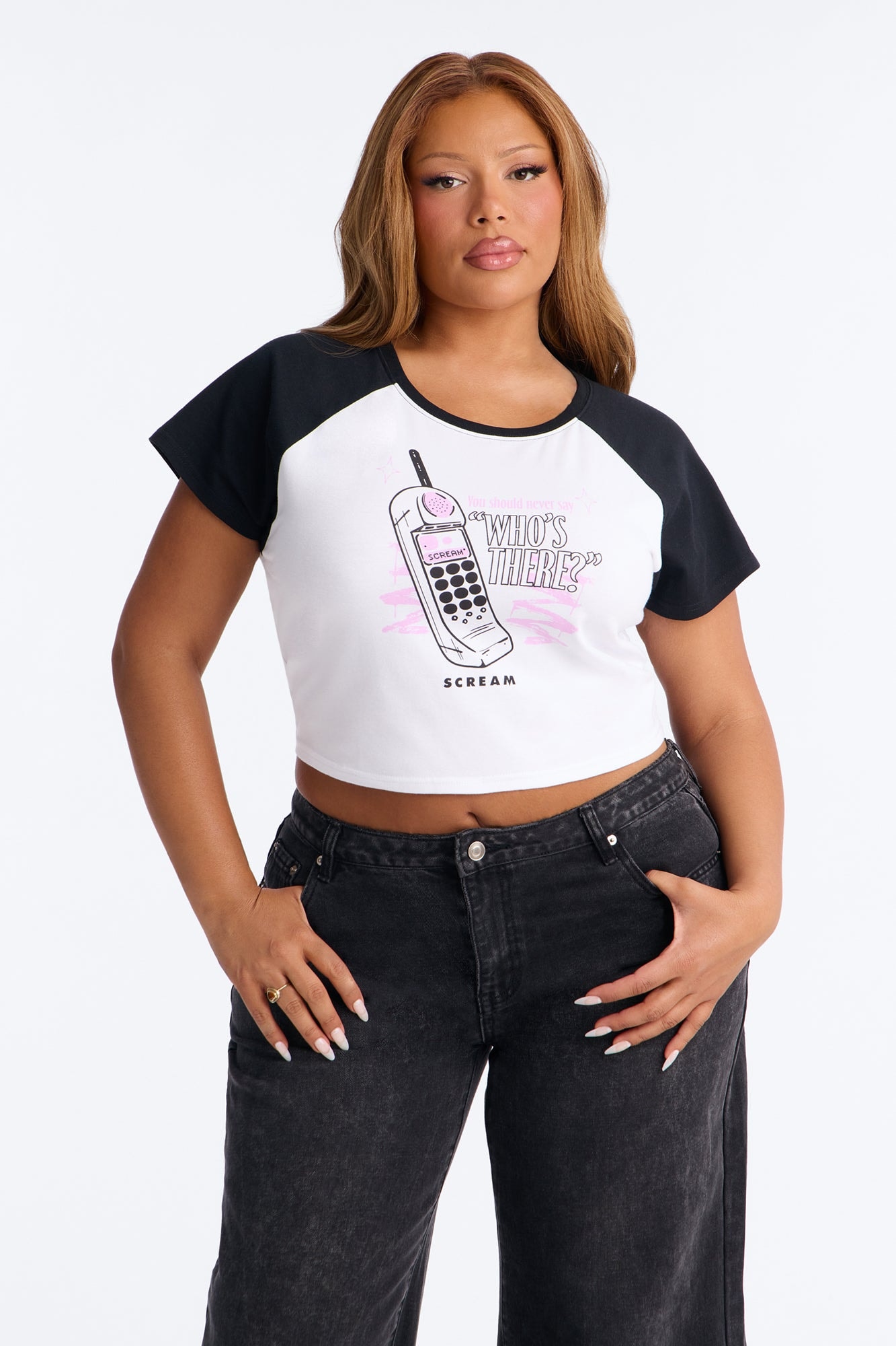 Scream Phone Raglan Baby Tee - White image 1