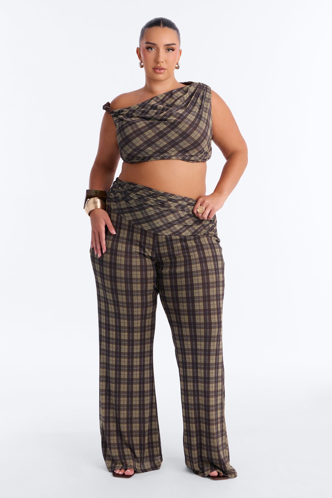 Sadie Mesh Plaid Pant Set - Green/combo image 1