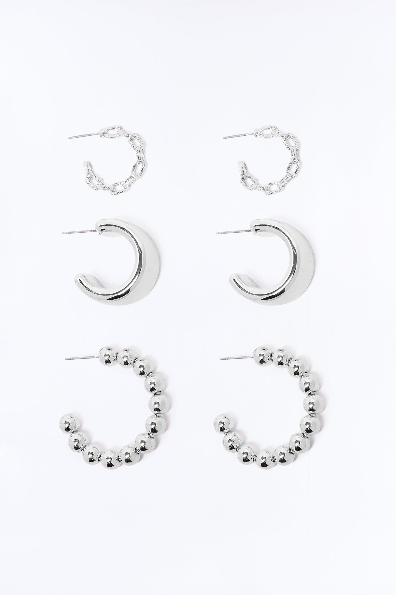 Keep You In The Loop 3 Pair Multi Earring Set - Silver image 1