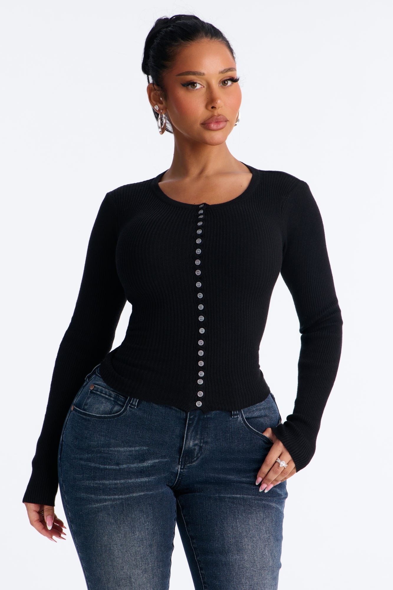 Fall Kiss Fitted Cardigan Sweater - Black image 1