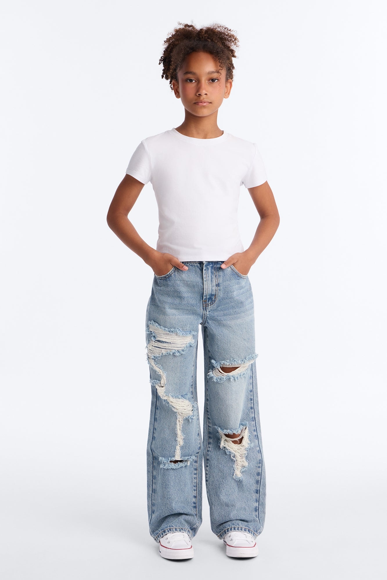 Mini Seeking Thrills Shredded Straight Leg Jeans - Medium Wash image 1