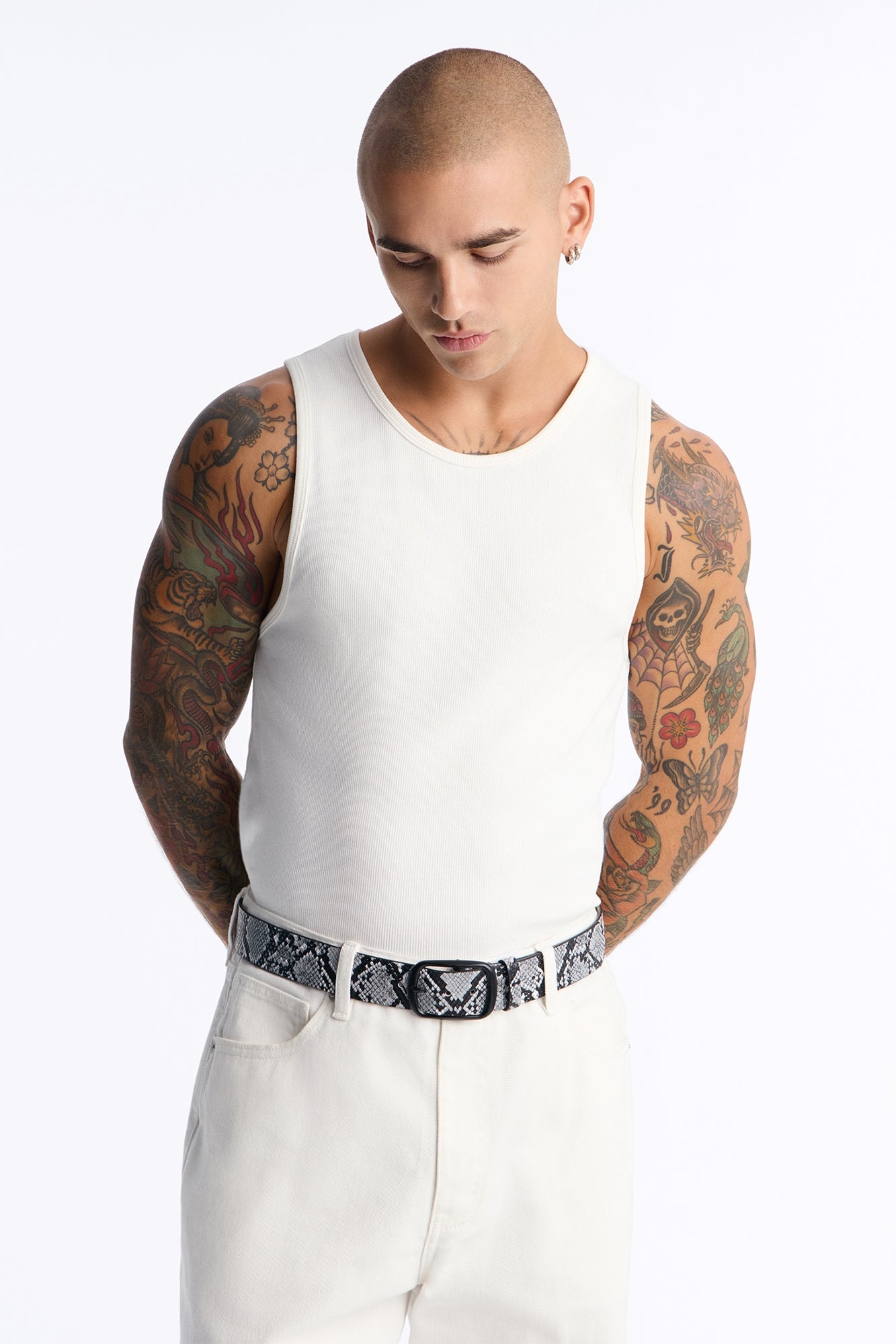 Snake Embossed Faux Leather Buckle Belt - Black/combo alternate