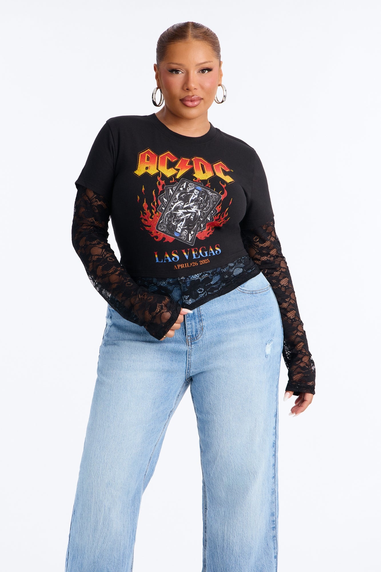 ACDC Live In Vegas Lace 2Fer Baby Tee - Black image 1