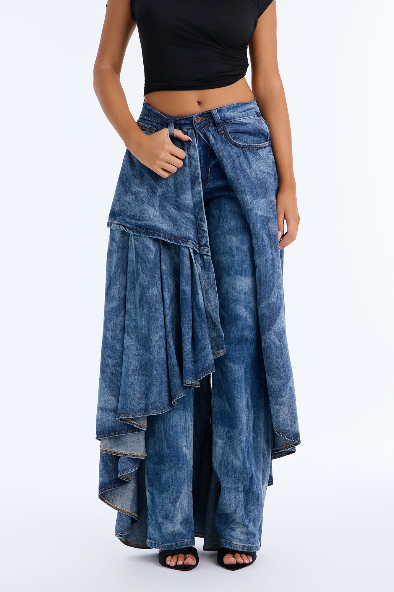Party With Me Skirt Overlay Straight Leg Jeans - Light Wash alternate