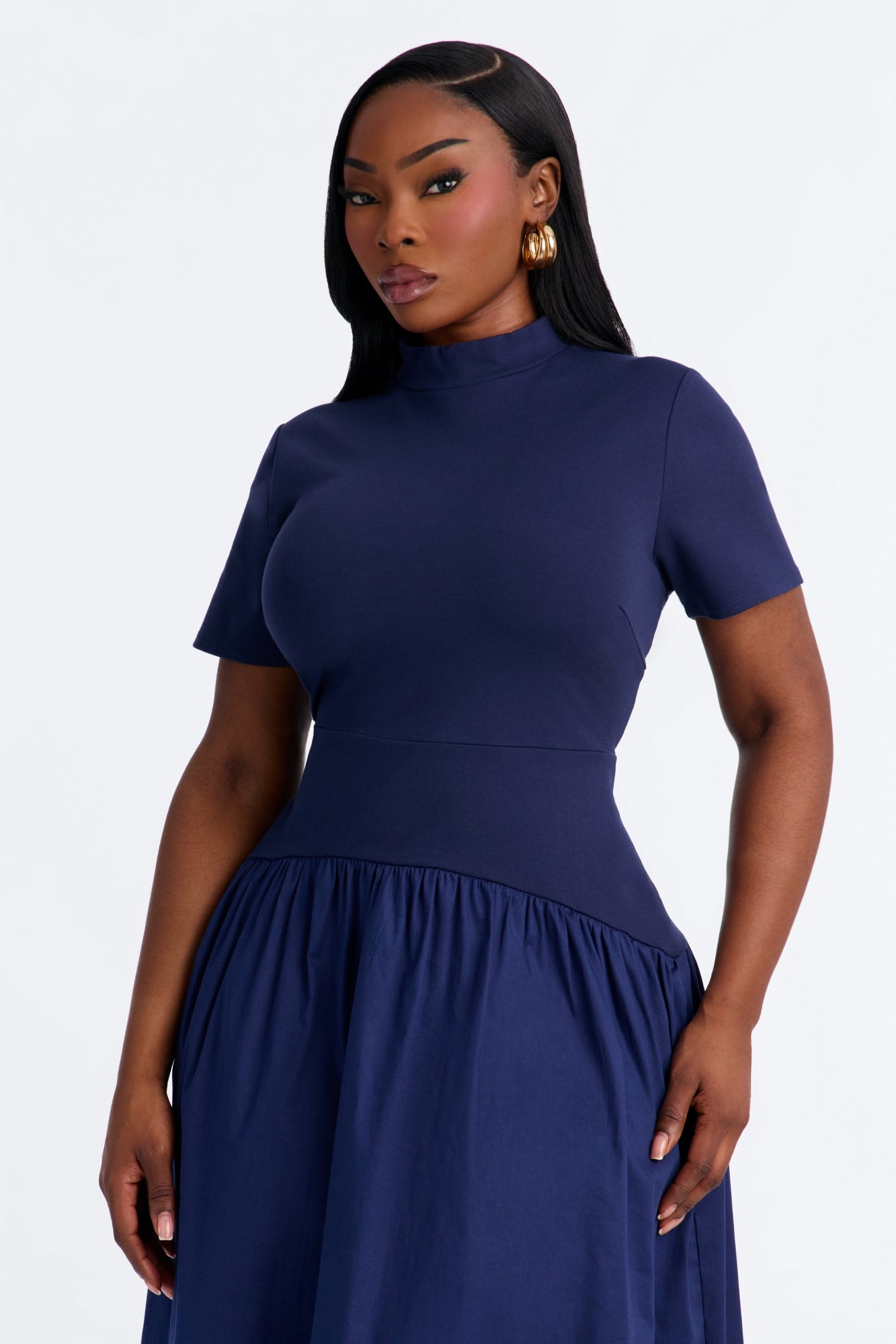 Kennedy Short Sleeve Drop Waist Midi Dress - Navy alternate