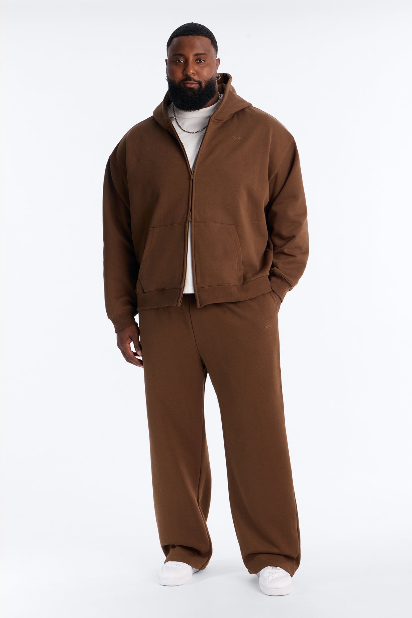 Logan Full Zip Hoodie Fleece Sweatshirt - Brown alternate