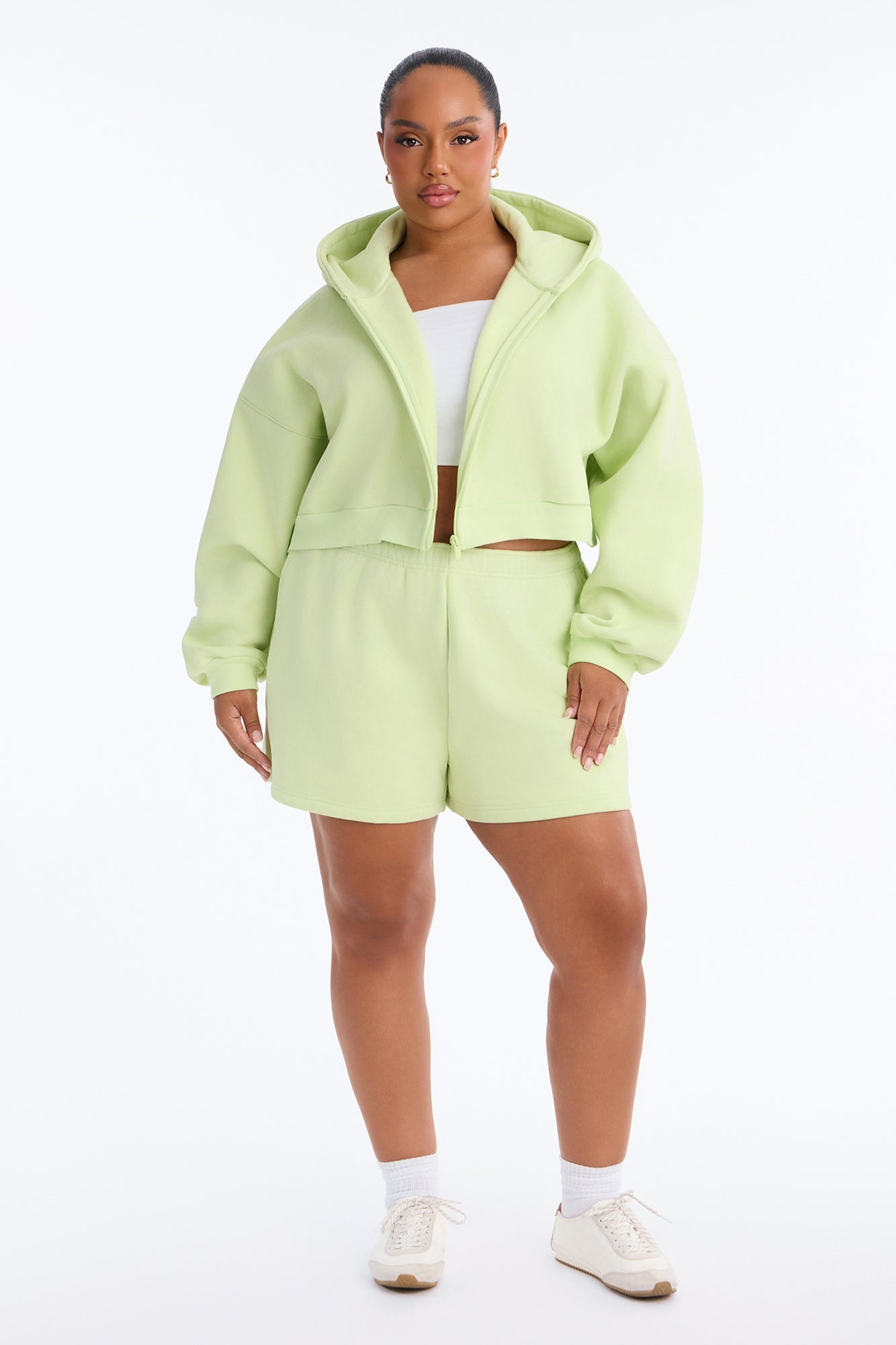 Libby Boxy Crop Zip Hoodie Fleece Sweatshirt - Sage alternate