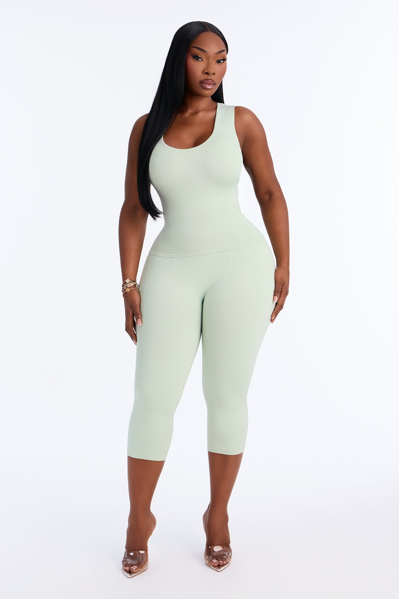 Seamless Smooth Double Lined Capri Pant - Mint image 1