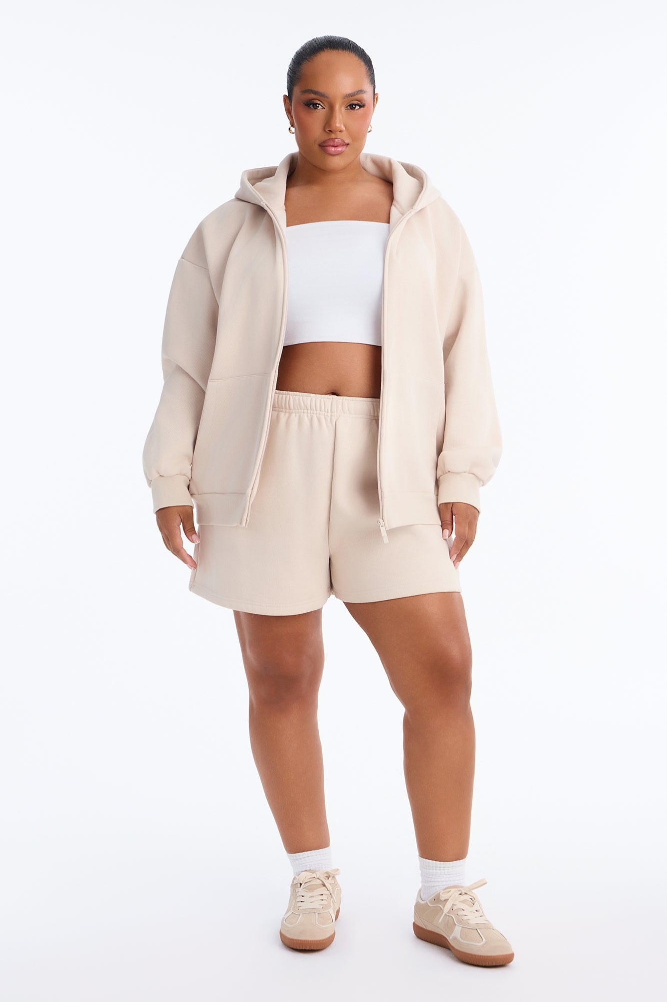 Libby Full Zip Hoodie Fleece Sweatshirt - Cream alternate