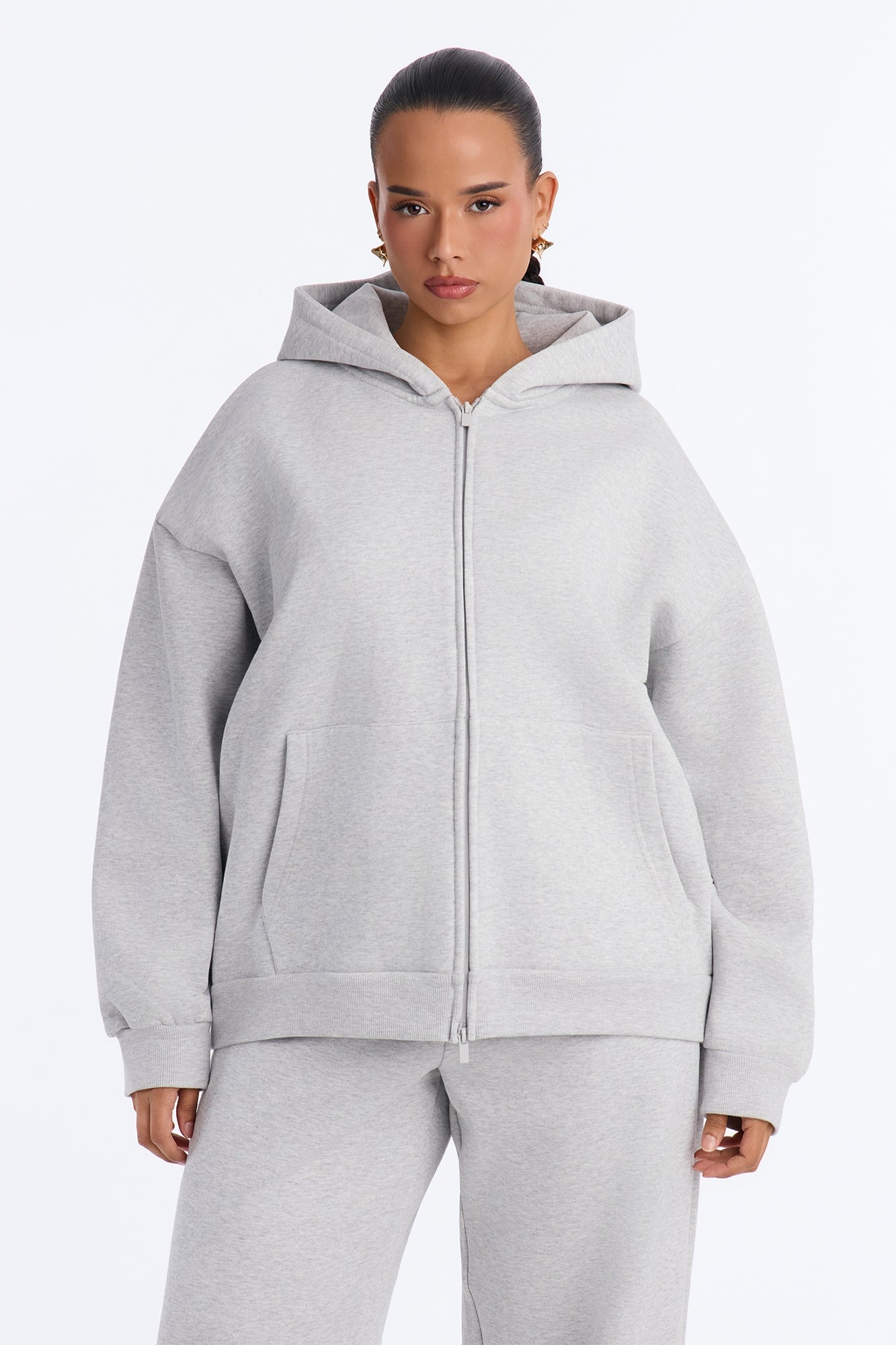 Libby Full Zip Hoodie Fleece Sweatshirt - Heather Grey alternate