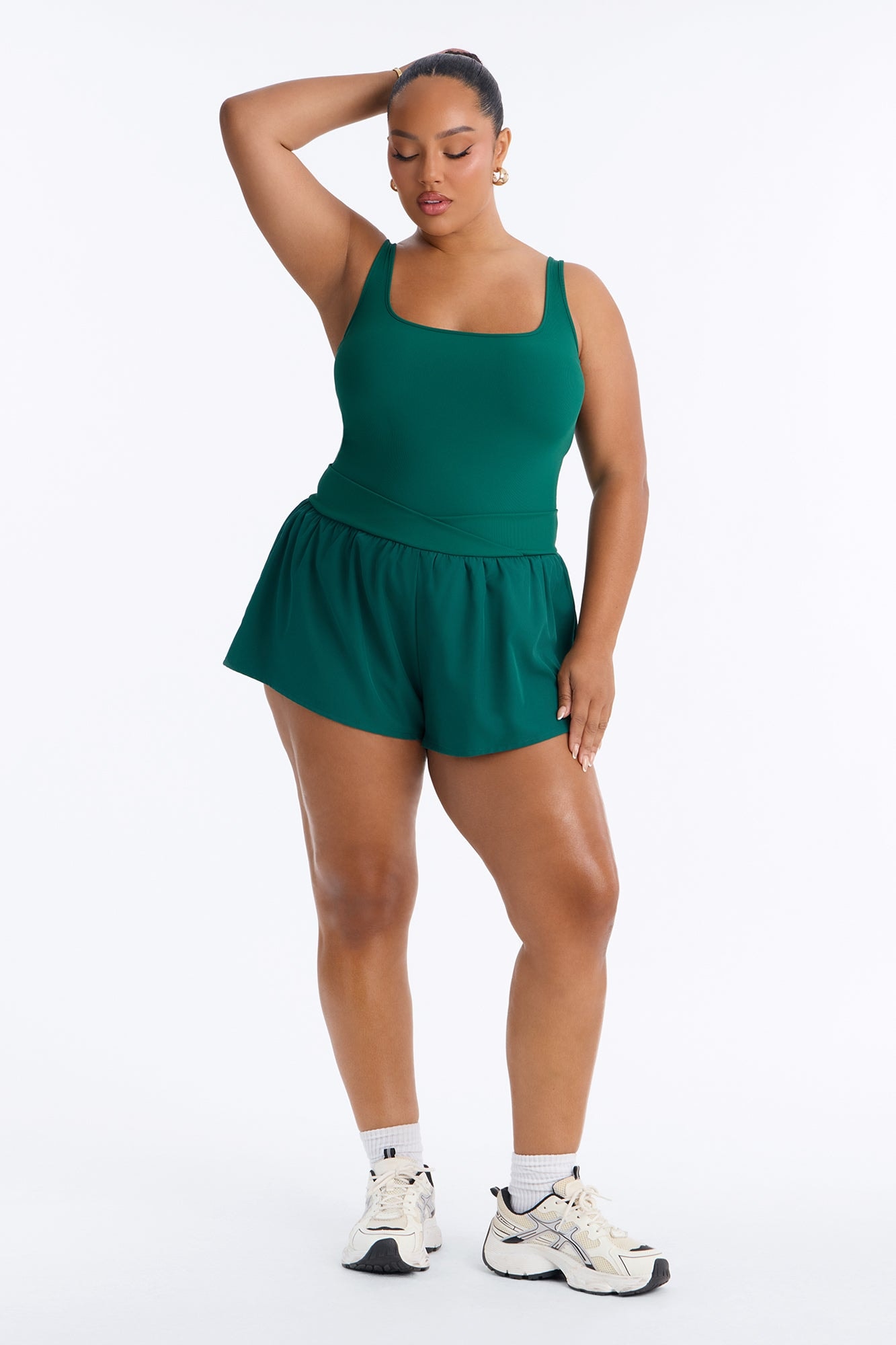 Tennis Court Baddie Sleeveless Windbreak Short Romper - Hunter alternate
