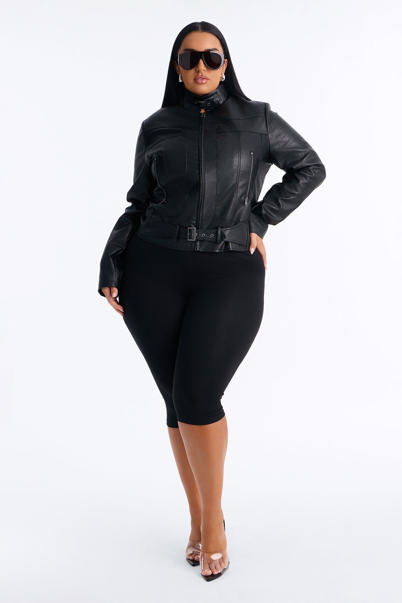 Stay Fierce Fitted Belted Moto Jacket - Black image 1