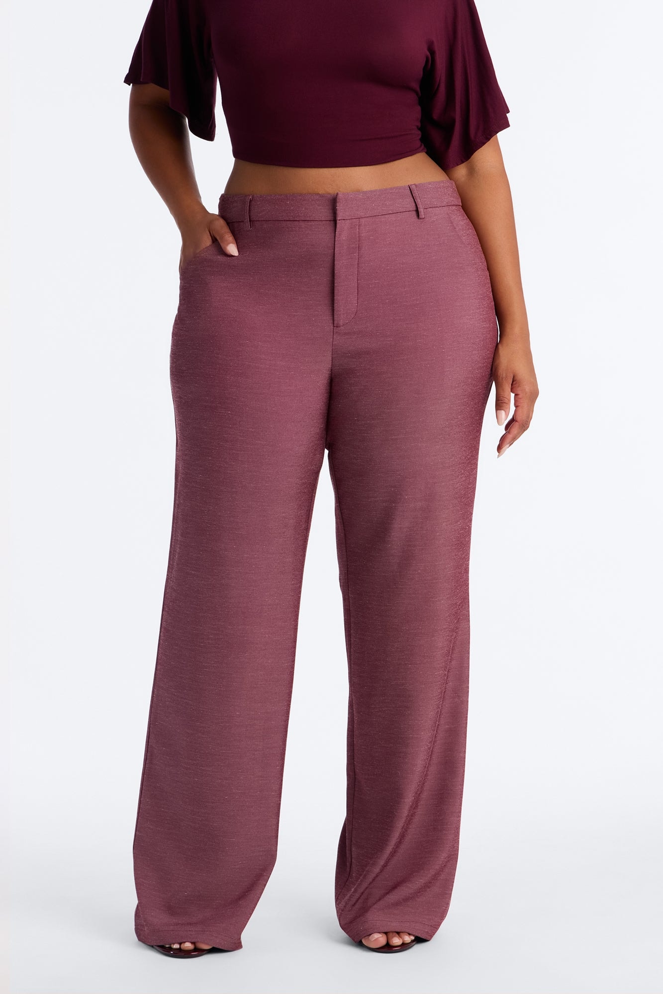 Stacy Low Rise Straight Leg Linen Trouser - Burgundy alternate