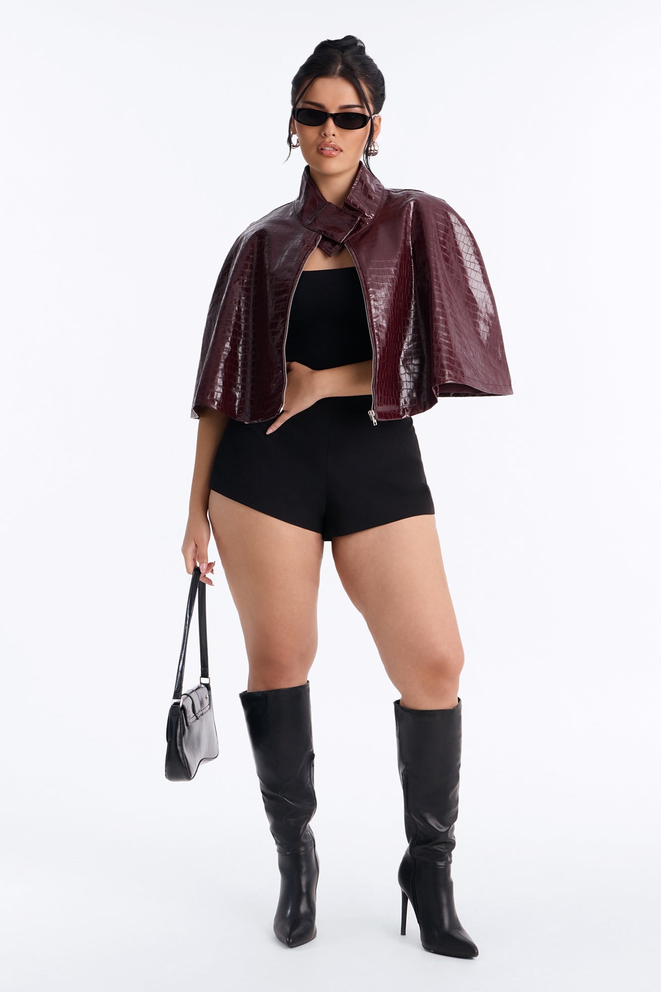 Midnight Funnel Neck Croc Cape - Burgundy image 1