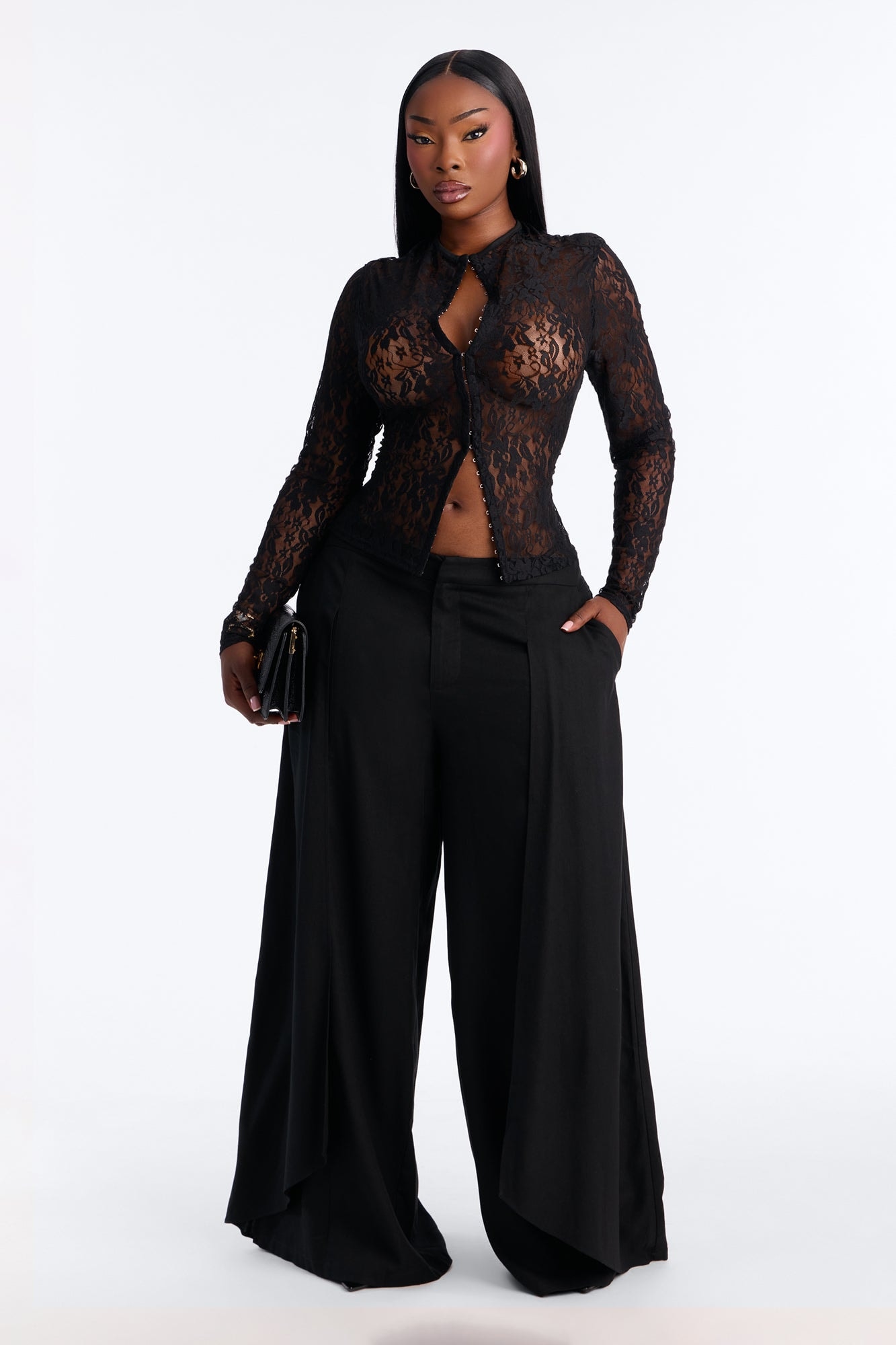 Isabella Low Rise Linen Paneled Pant - Black image 1