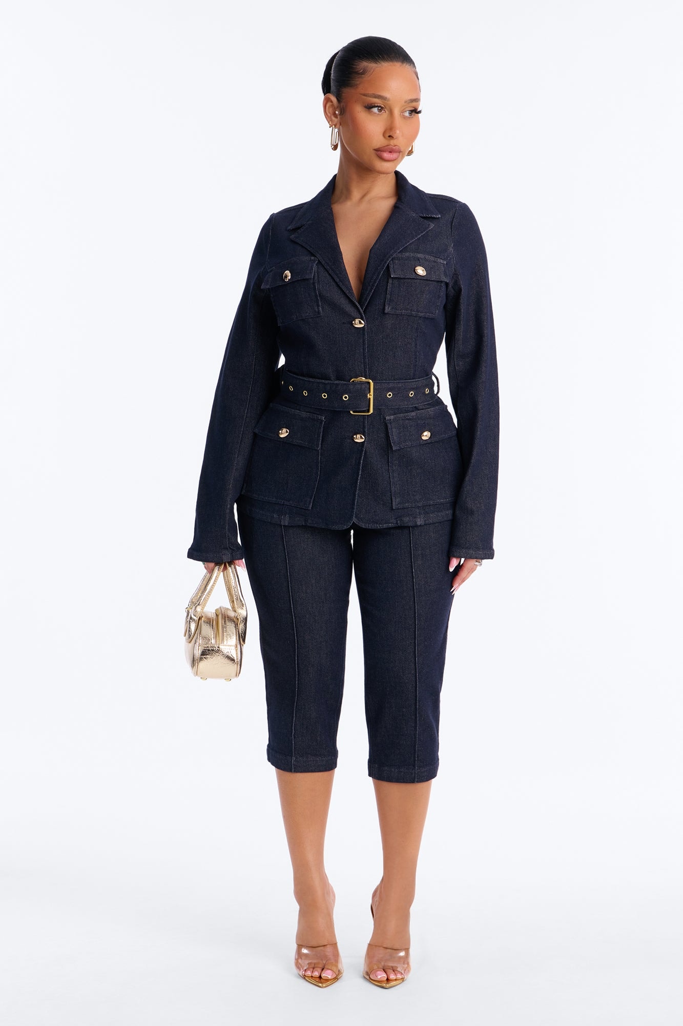 Morgan Belted Denim Capri Set - Dark Denim image 1