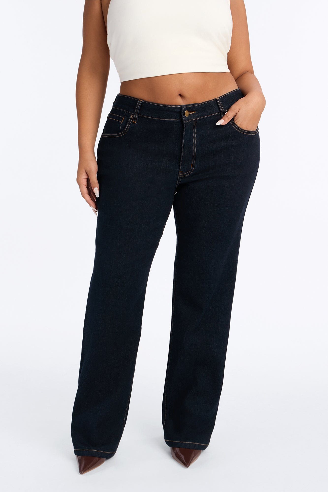 Favorita Mid Waist Stretch Straight Leg Jeans - Dark Denim image 1