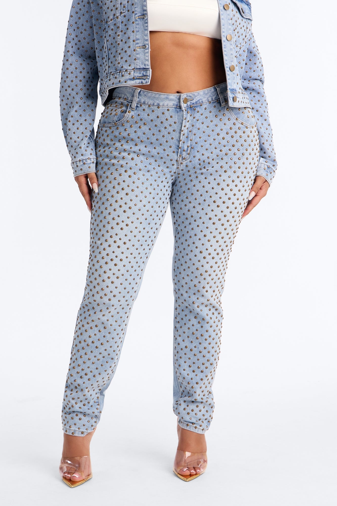 Paris Premium Stud Embellished Skinny Jeans - Light Wash alternate