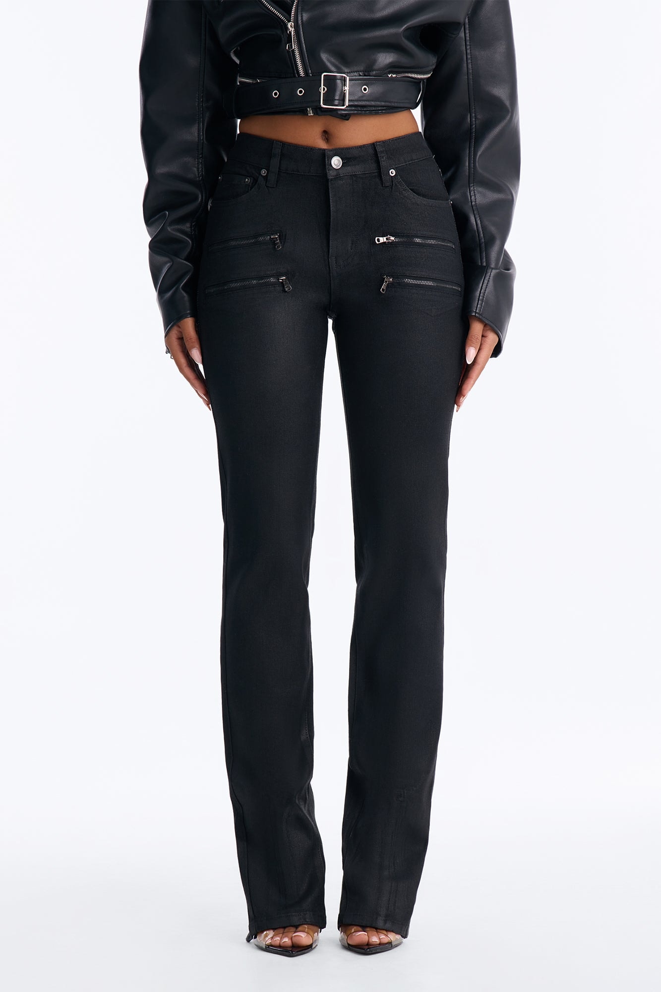 I Was There Coated Split Hem Skinny Jeans - Black image 1