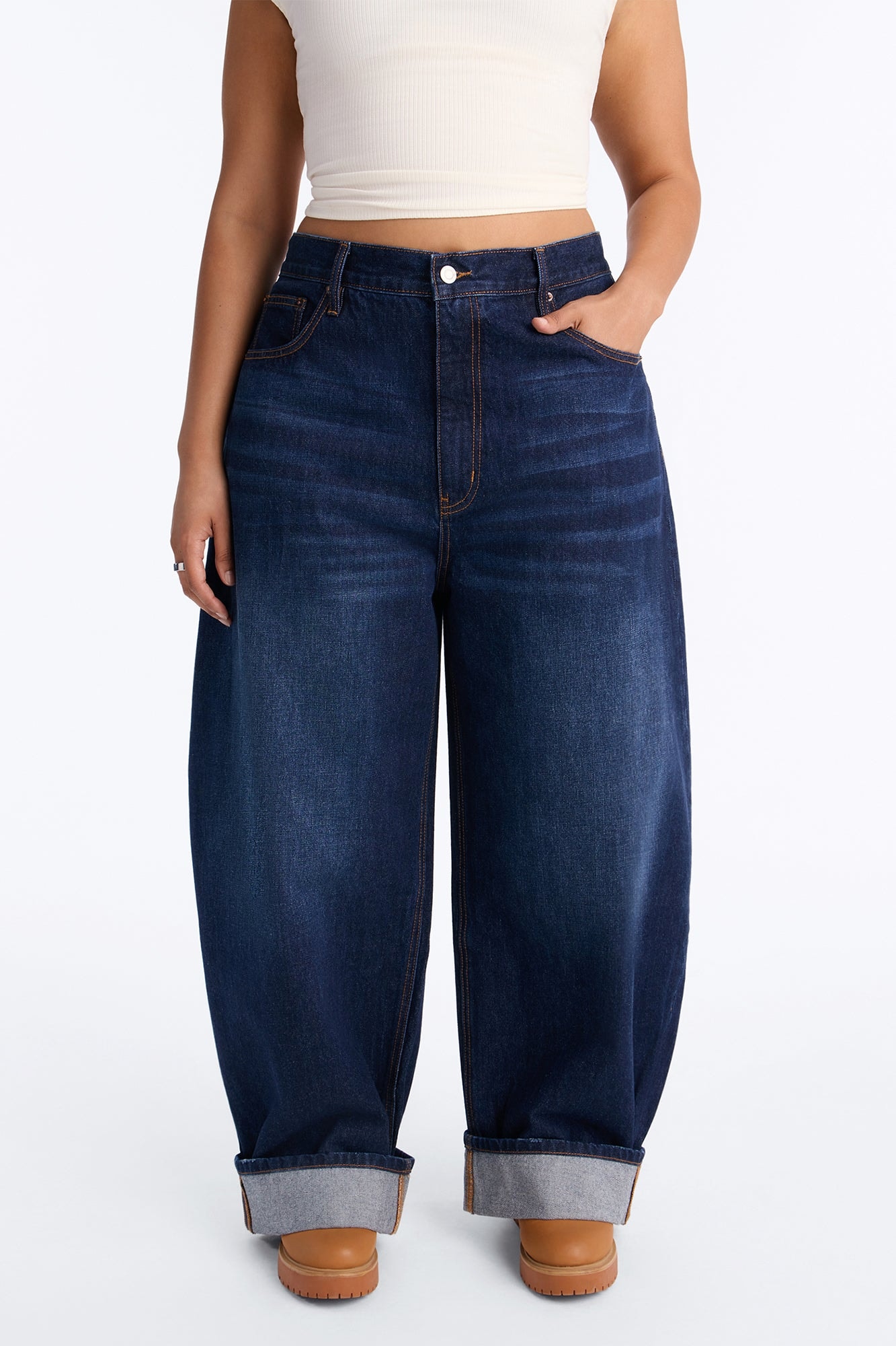 Nowhere To Be Drop Waist Cuffed Balloon Jeans - Dark Wash image 1