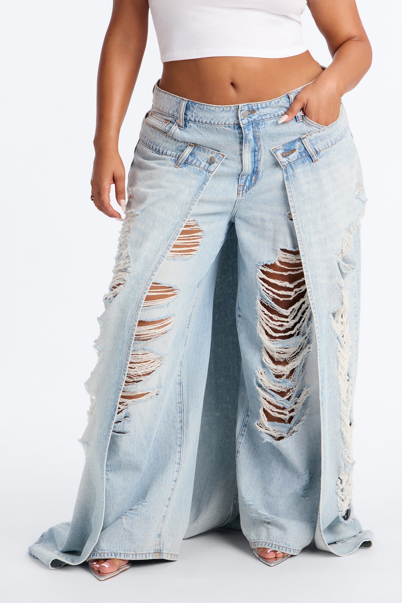 Double Entendre Overlay Ripped Jeans - Light Wash image 1