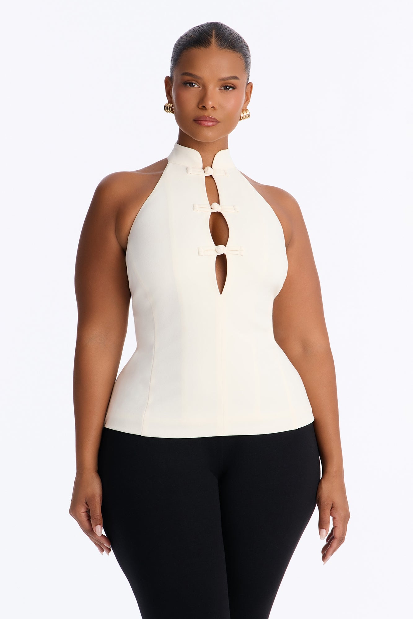 Kim Mock Neck Knot Sleeveless Top - Cream image 1