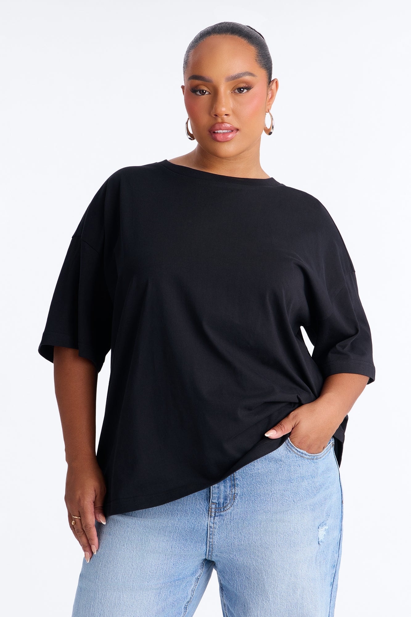 100% Premium Cotton Short Sleeve Boyfriend T-Shirt - Black image 1