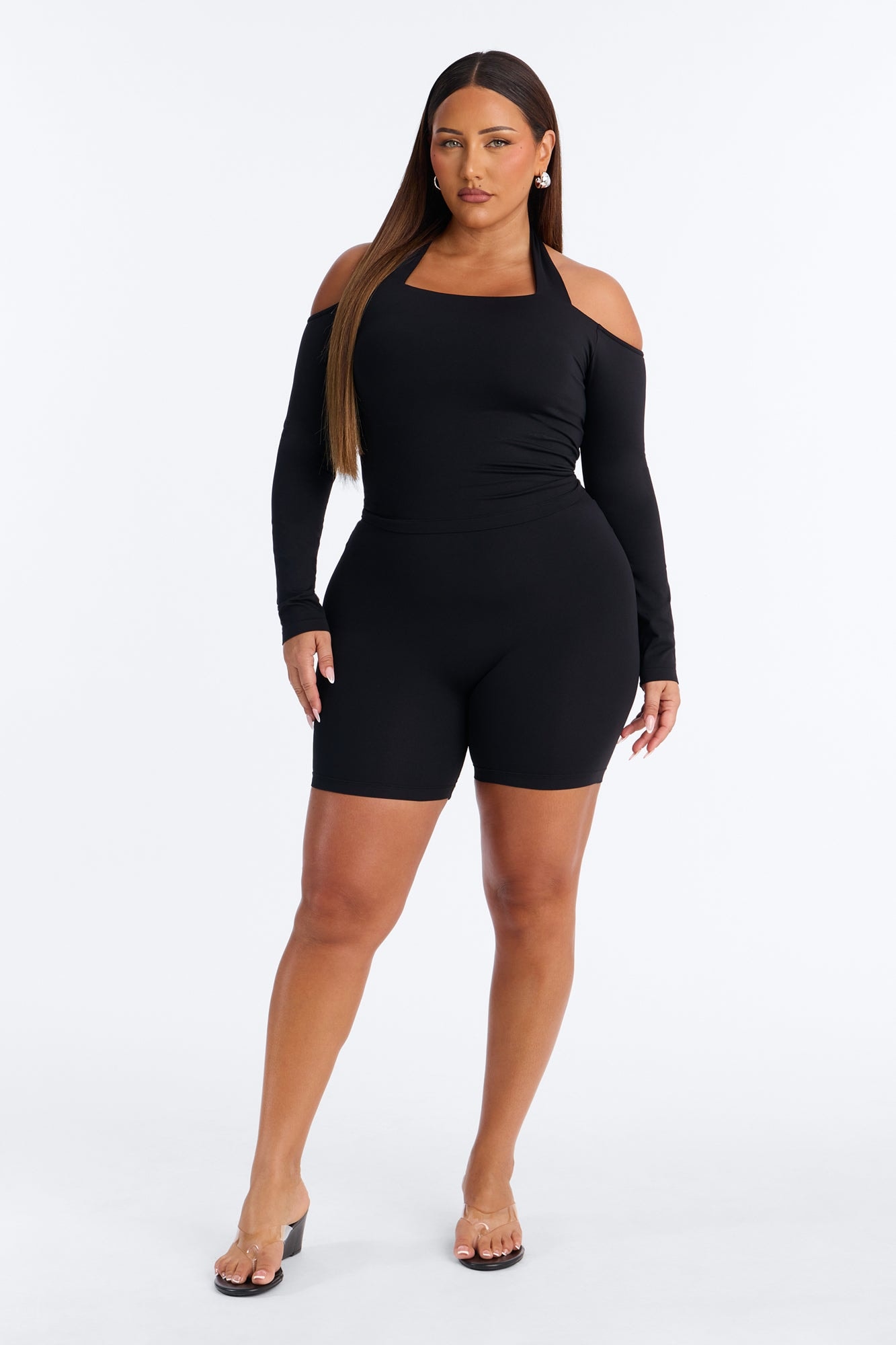 Seamless Smooth Double Lined Ruched Biker Short - Black image 1