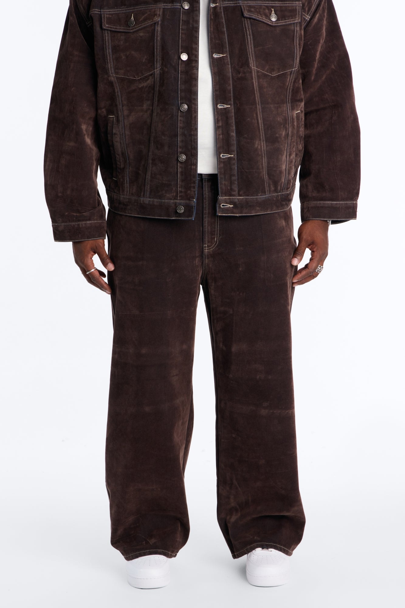 Baggy Studio Flocked Jean - Dark Brown image 1
