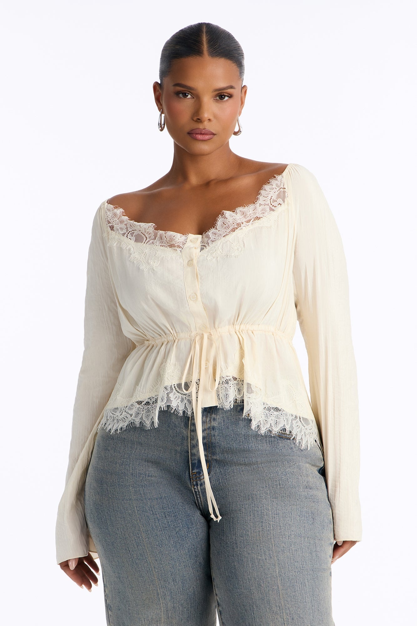 Nikola Lace Trim Button Up Blouse - Ivory image 1
