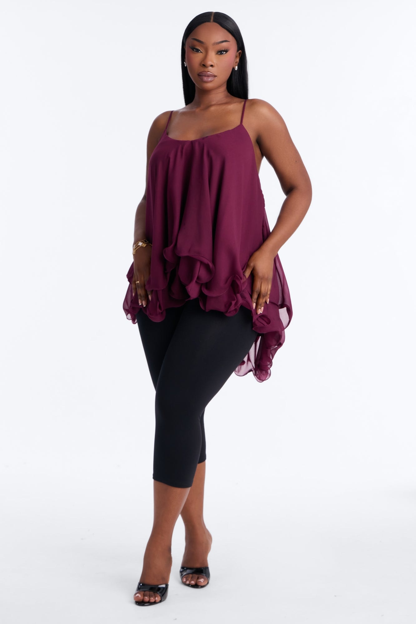 Nadia Ruffle Extreme Ruffle Cami Top - Burgundy alternate