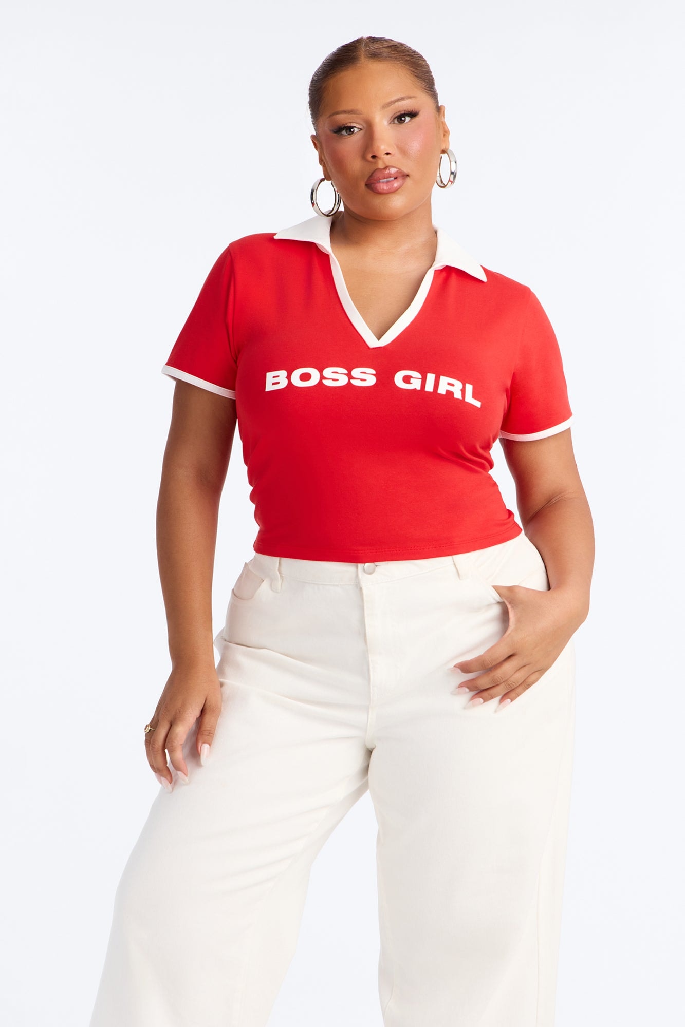 Boss Girl Fitted Polo Top - Red image 1