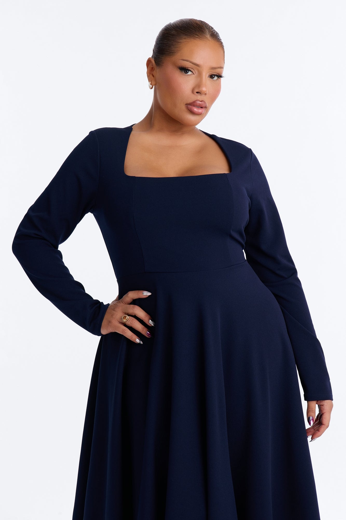 Alena Long Sleeve Midi Dress - Navy alternate