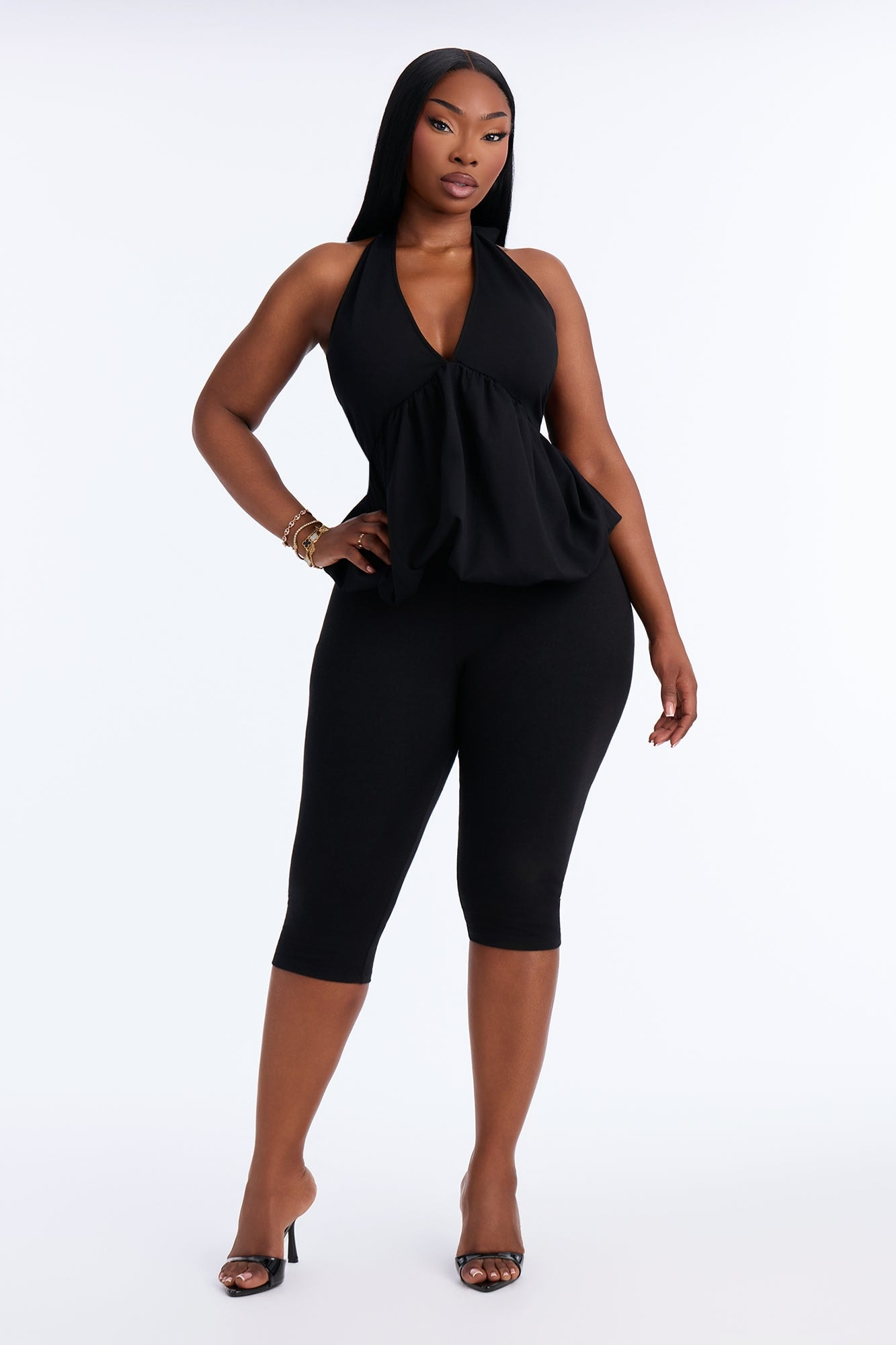 Girl Brunch Bubble Hem Halter Top - Black alternate