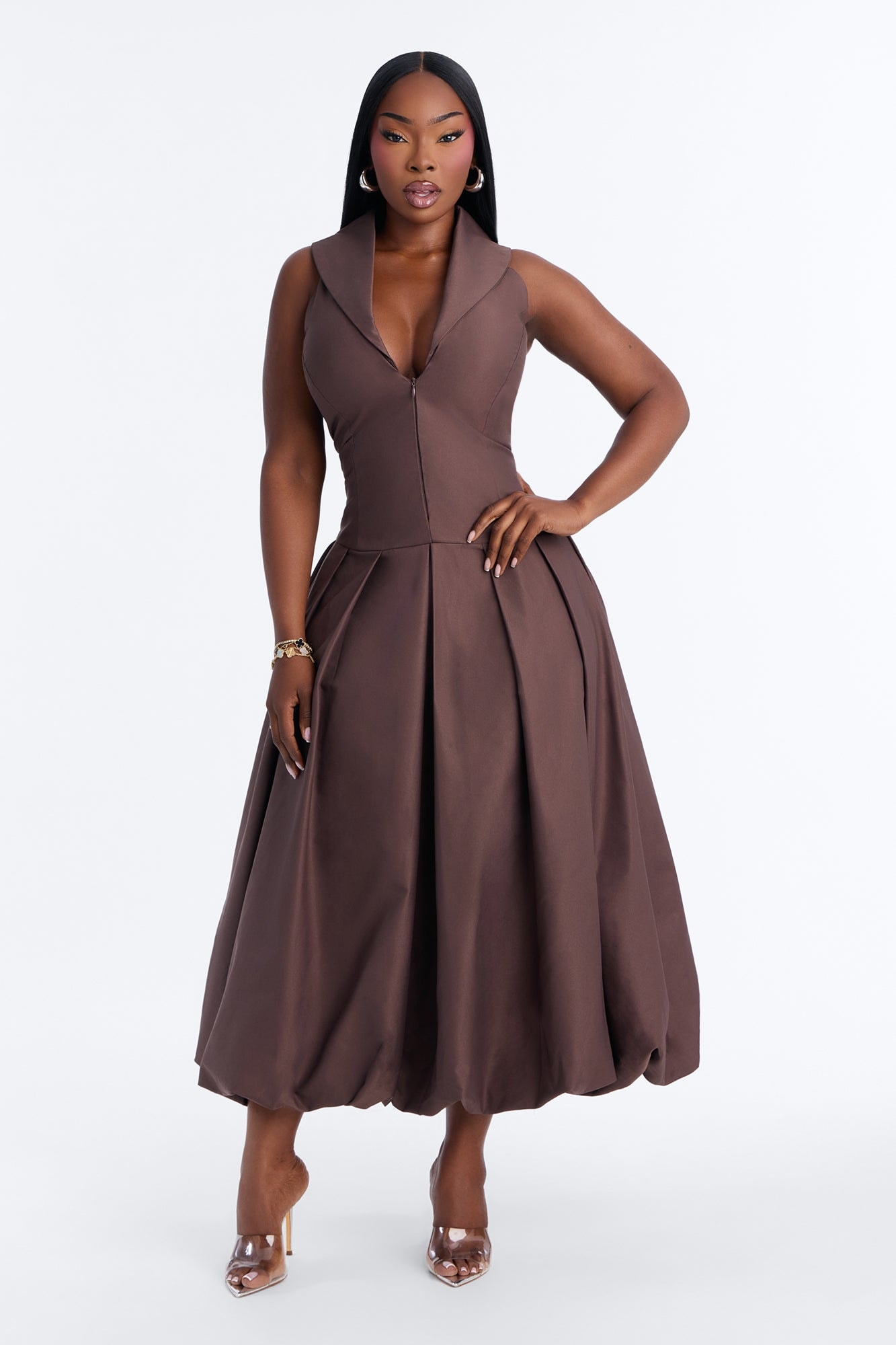 Liliana Bubble Maxi Dress - Brown image 1