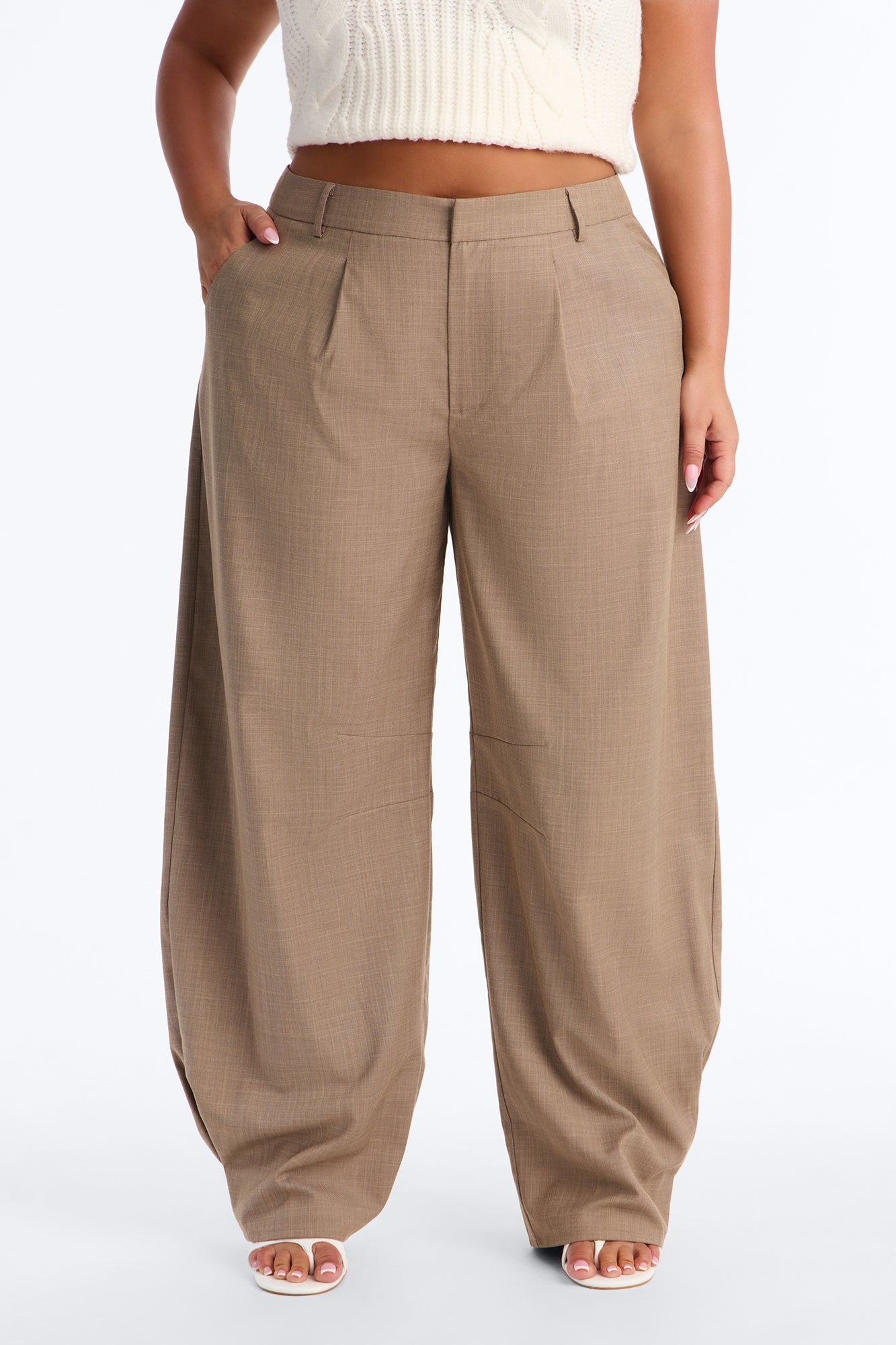 Sasha Pleated Barrel Leg Trouser - Brown image 1