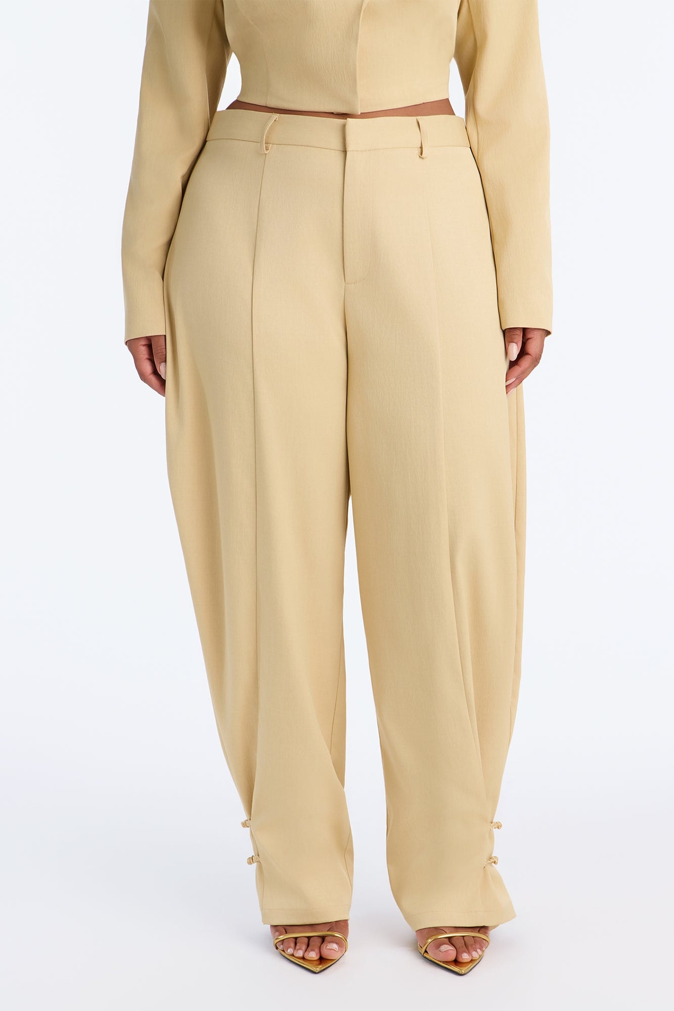 Parris High Rise Barrel Leg Frog Closure Trouser - Honey image 1