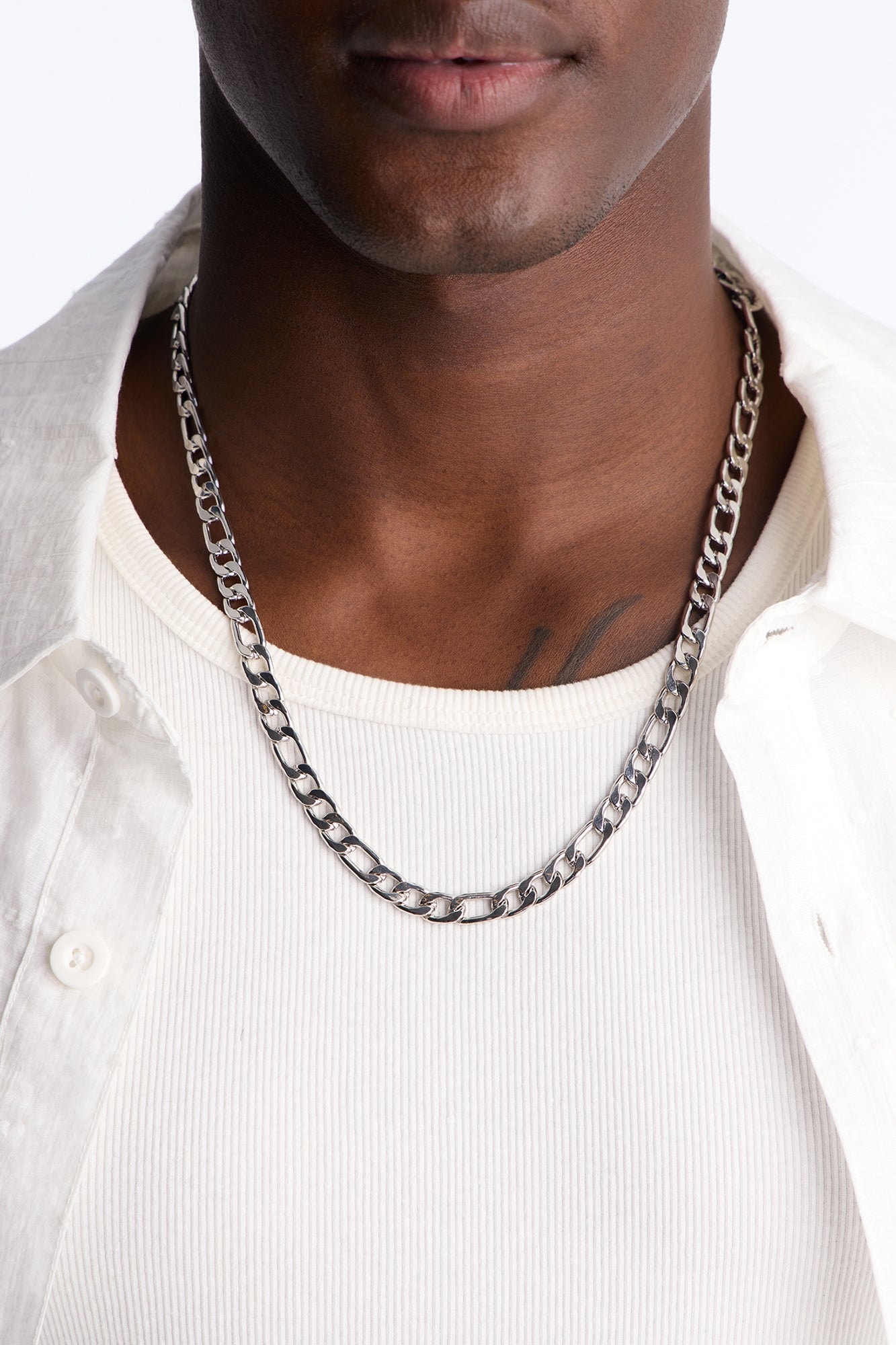 24″ Figaro Chain 8mm Necklace - Silver image 1
