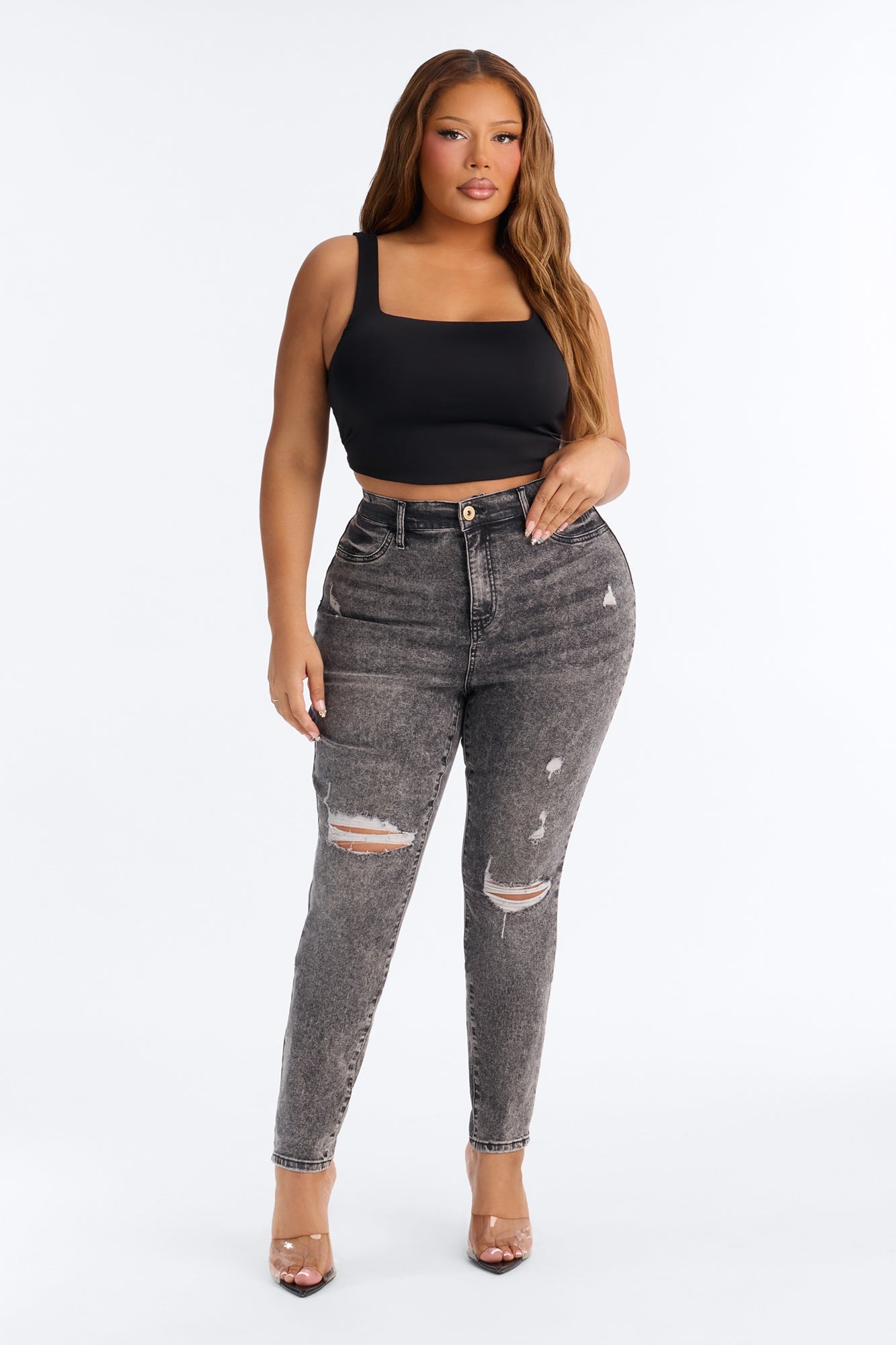 Tall Living Life High Stretch Skinny Jeans - Black Wash image 1