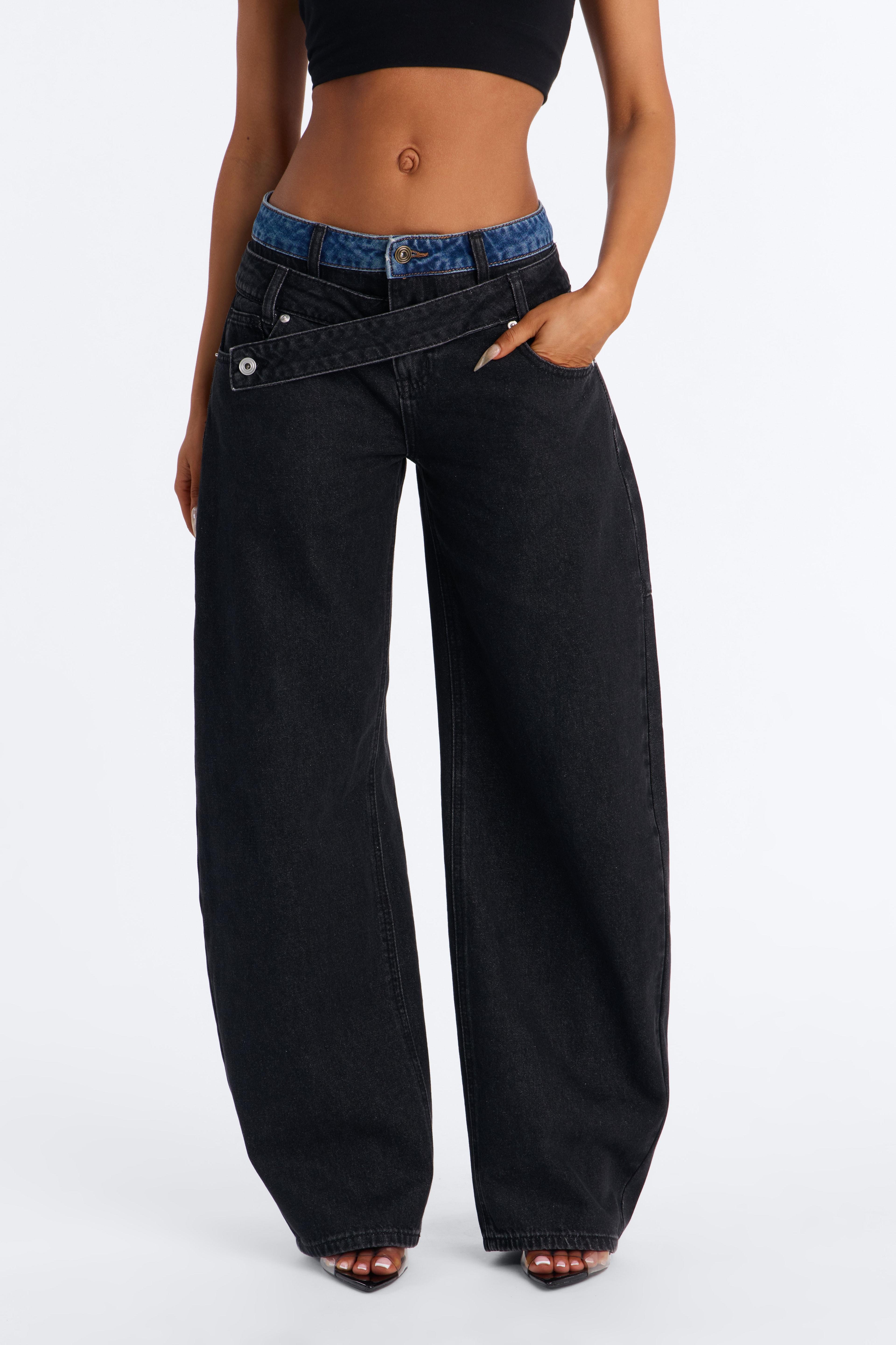 Blink Twice Two Tone Wide Leg Jeans - Black/Blue image 1
