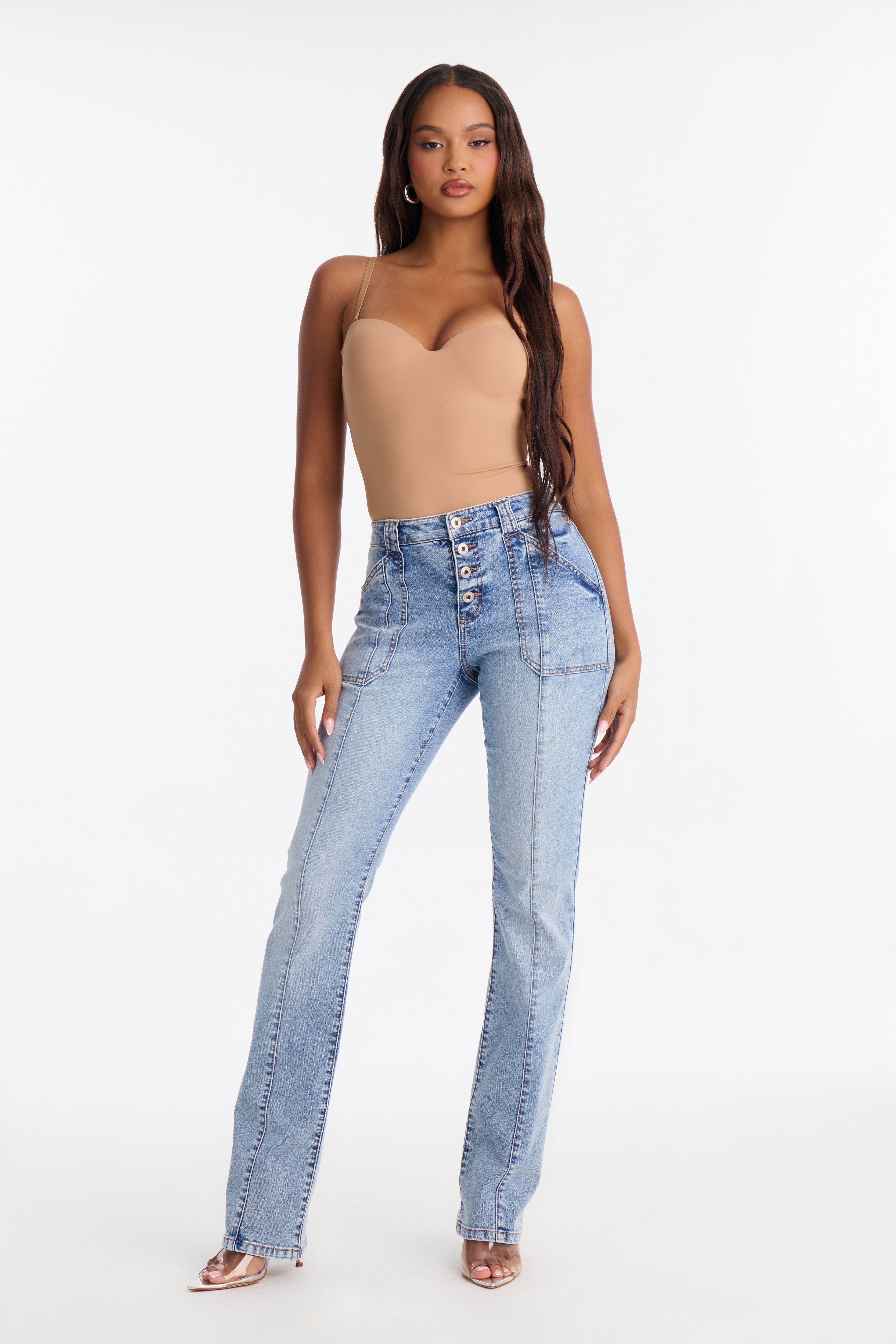 90s Buttonfly Bootcut Jeans - Light Wash image 1