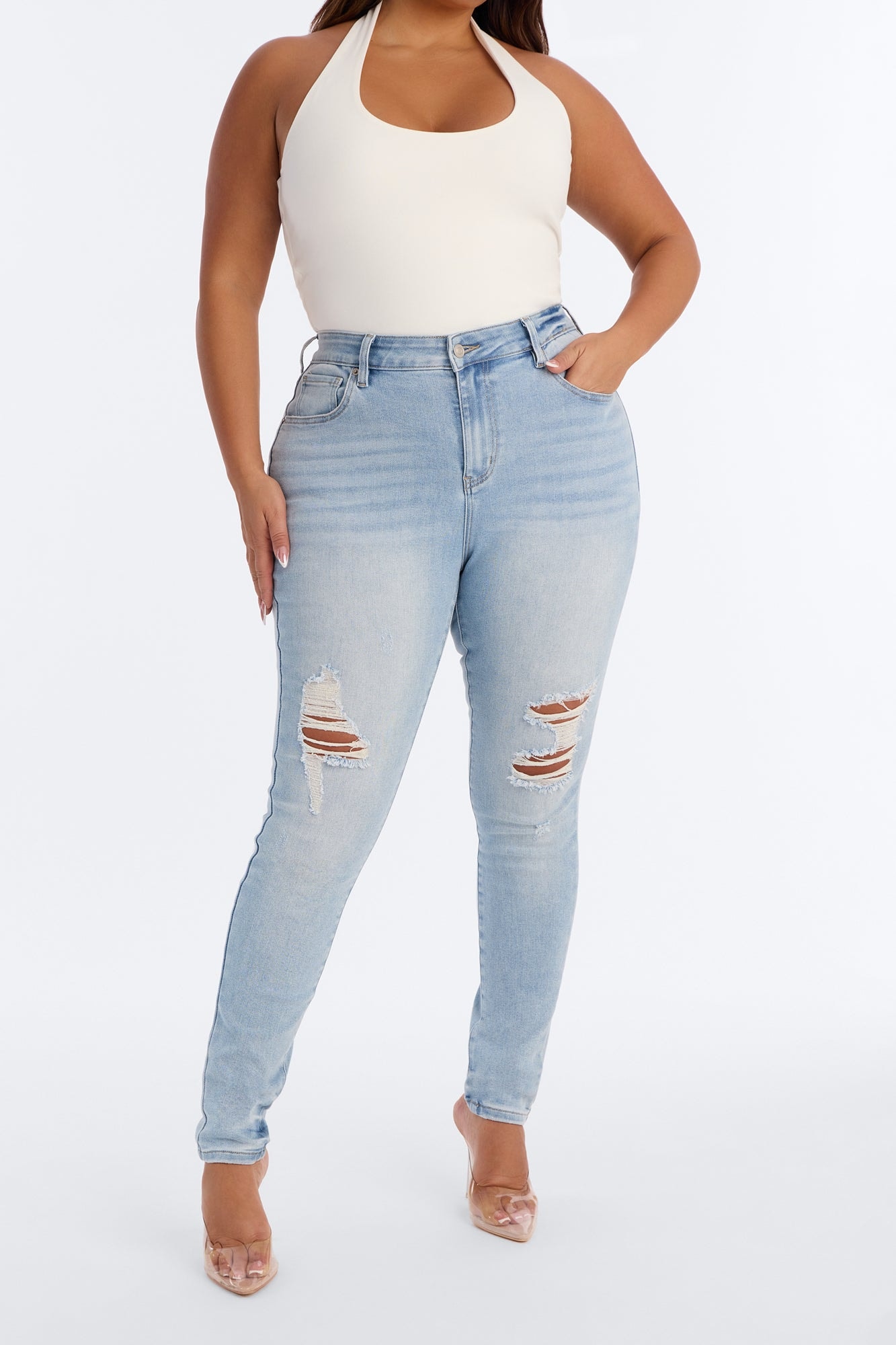 Tall Kalisha Stretch Ripped Skinny Jeans - Light Wash image 1