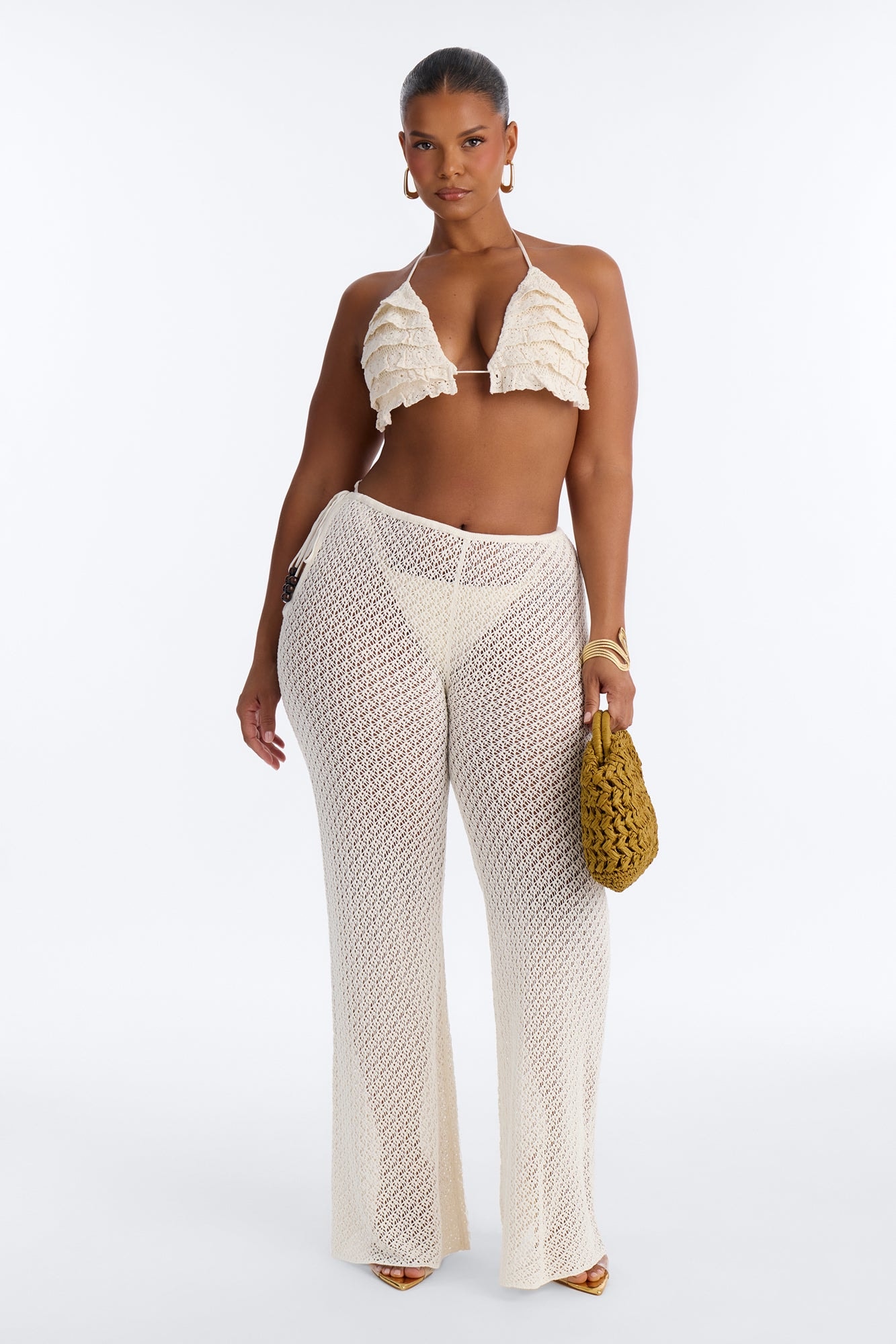 Sunset Crochet 3 Piece Pant Set - Cream image 1