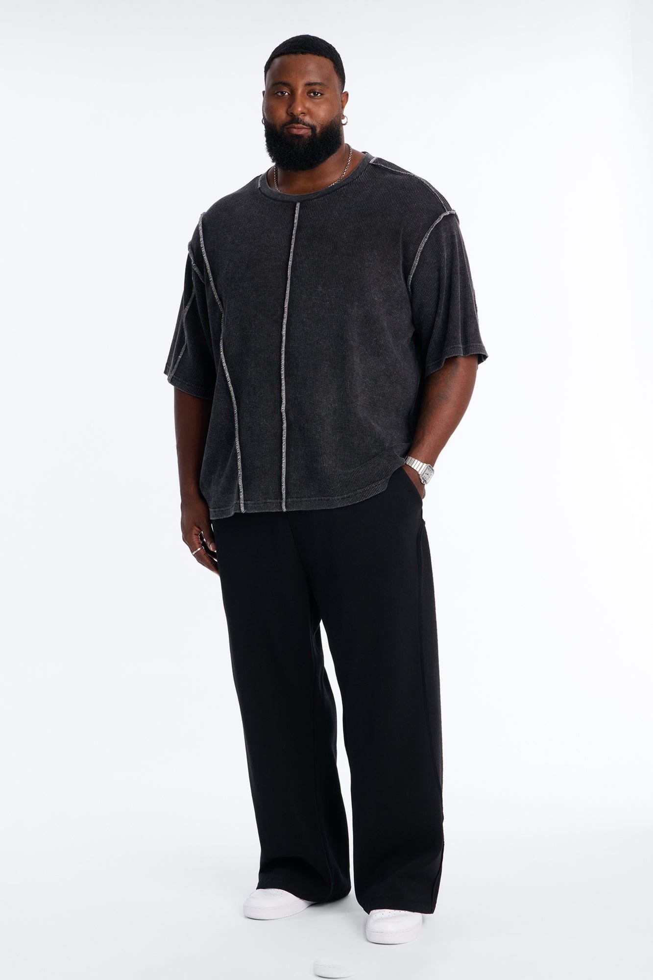 Reverse Panel Straight Leg Sweatpant - Black alternate